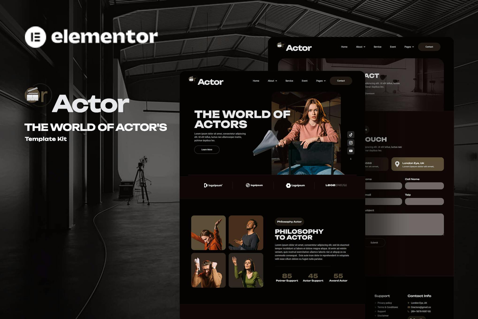 Oractor - Actor Agency Elementor Template Kit template kit cover image
