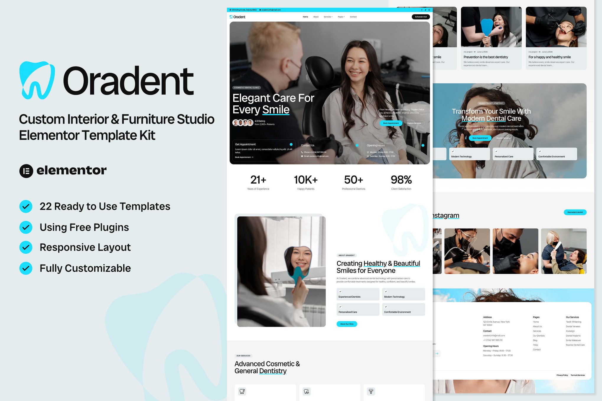 Oradent - Cosmetic Dental Clinic Elementor Template Kit template kit cover image