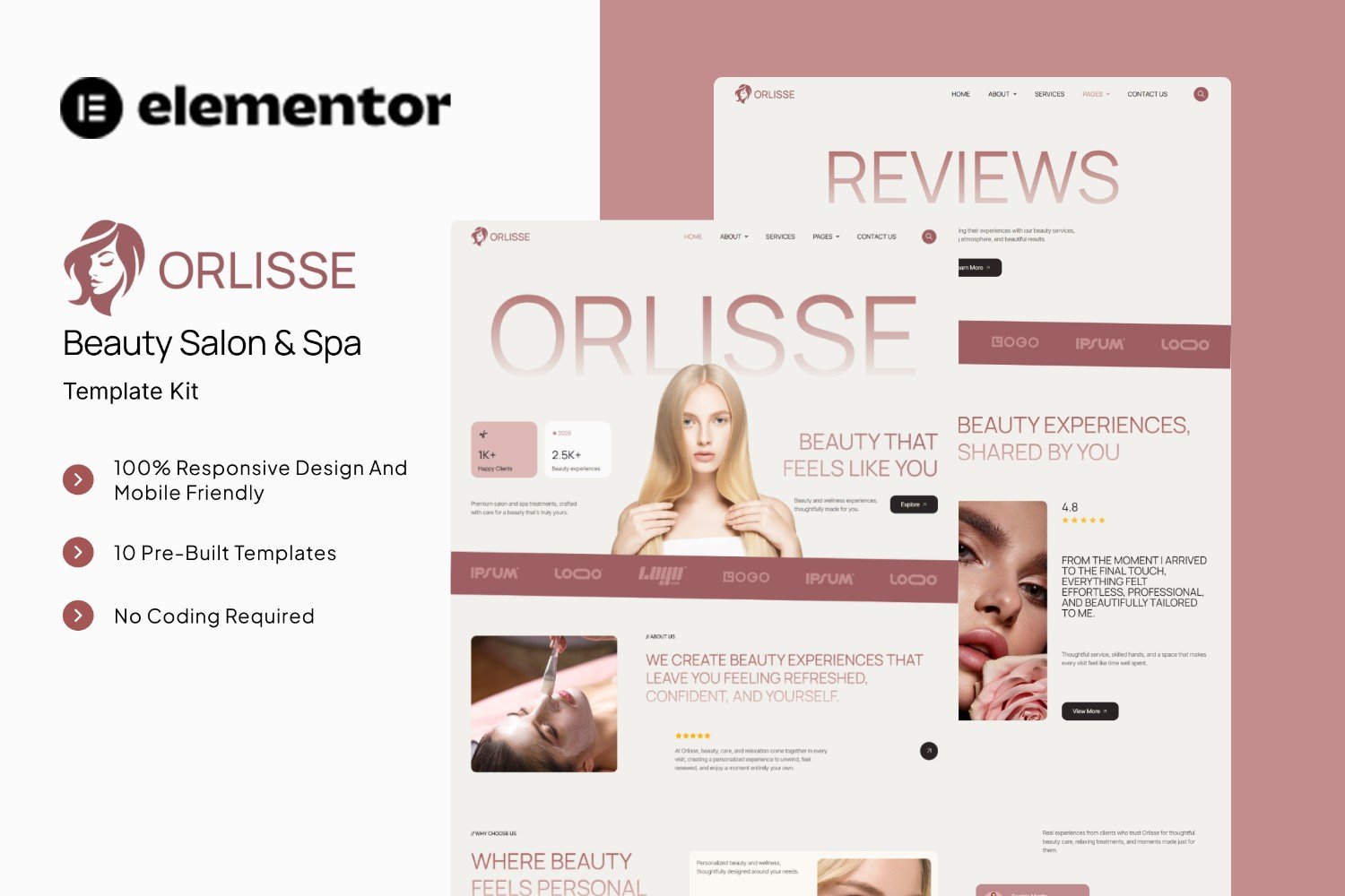 Orlisse - Beauty Salon & Spa Elementor Template Kit template kit cover image