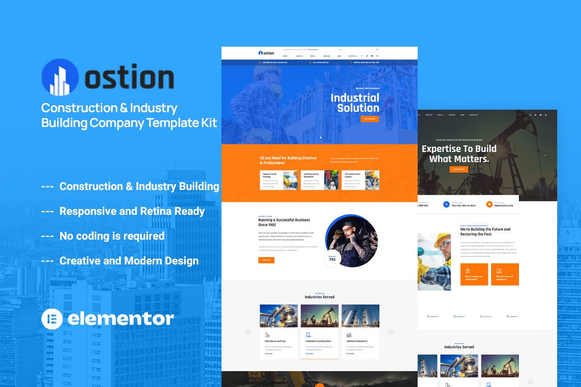 Ostion - Construction & Industry Building Company Template Kit template kit cover image