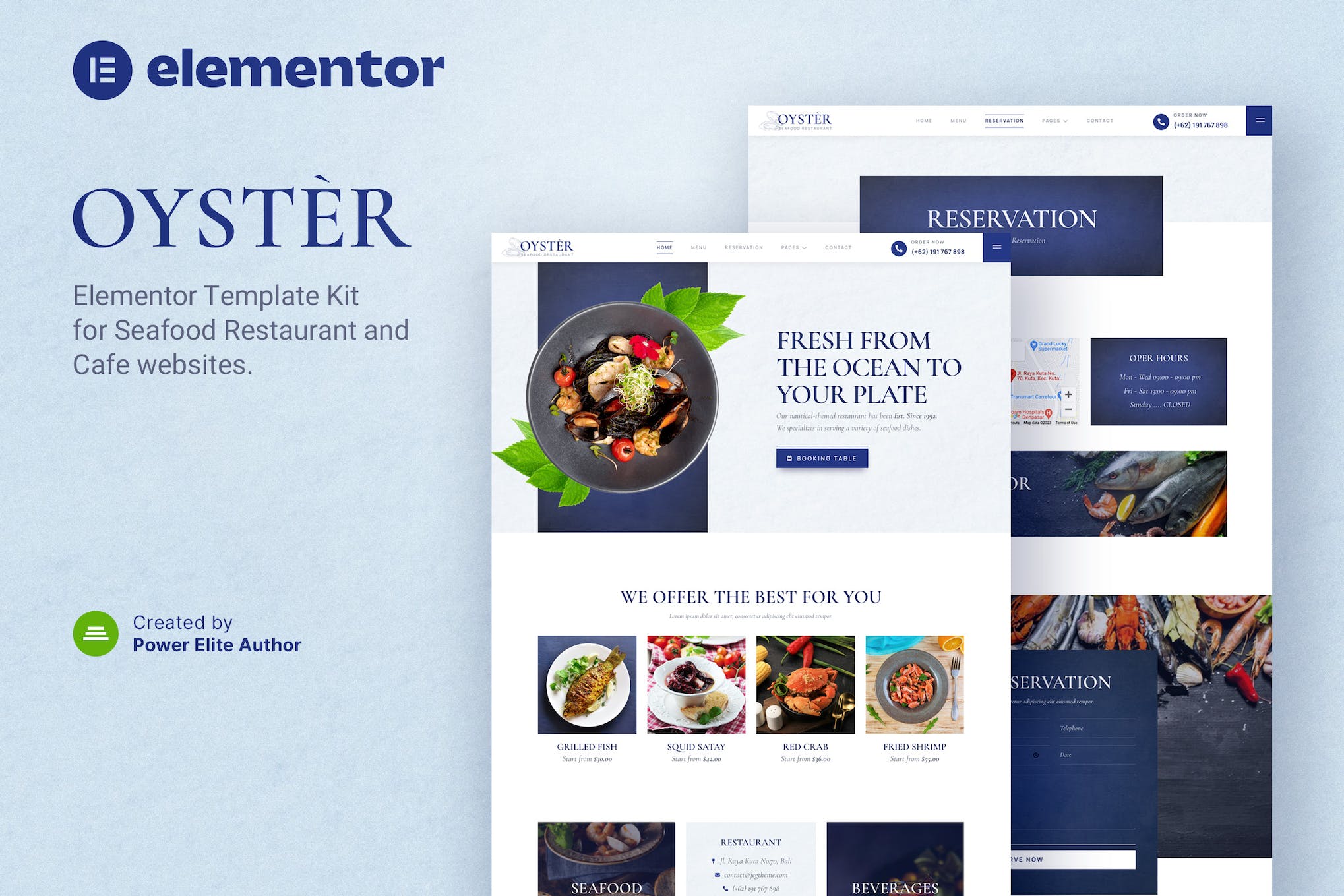 Oyster – Seafood Restaurant & Cafe Elementor Template Kit template kit cover image