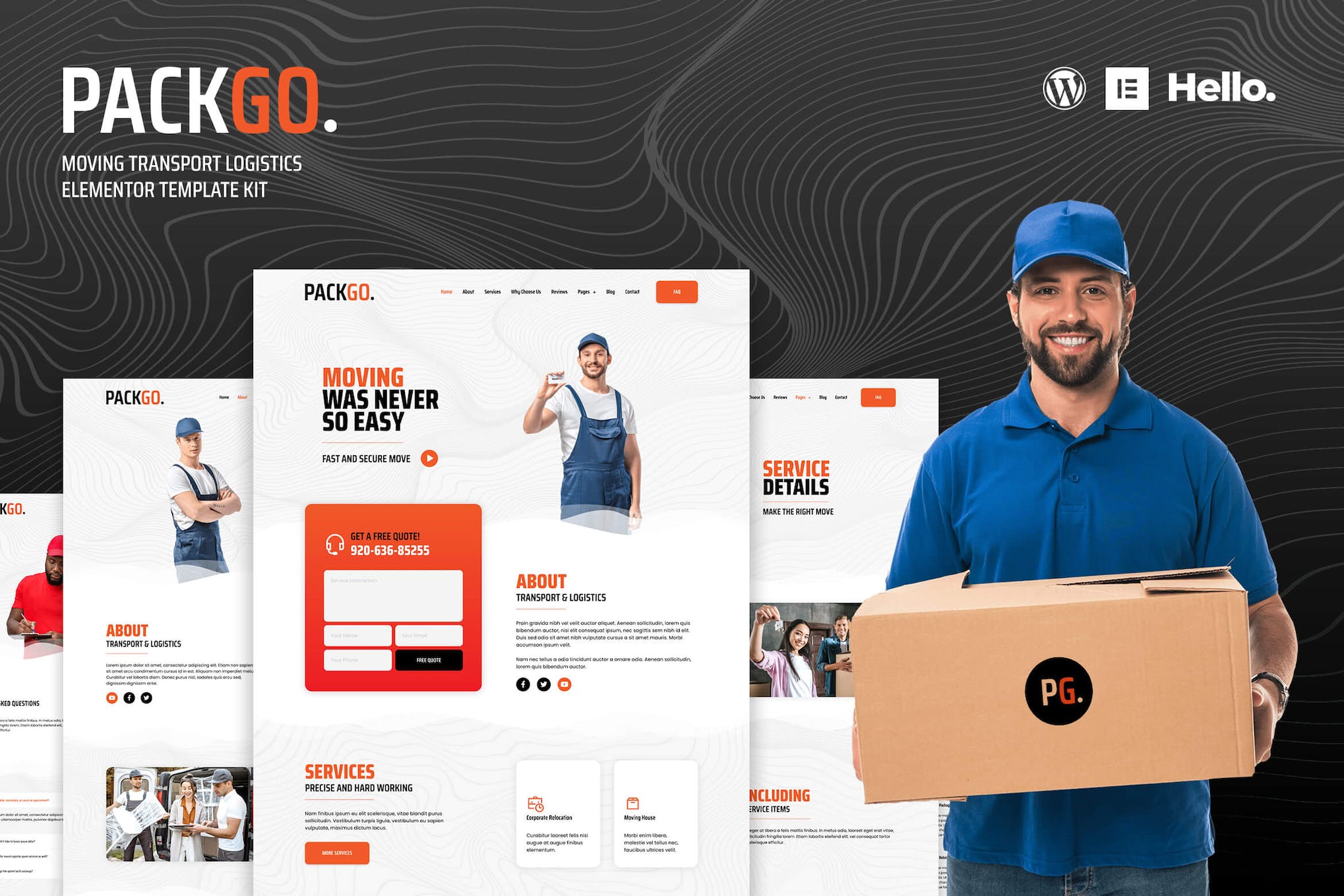 PackGo - Moving Transport Logistics Elementor Template Kit template kit cover image