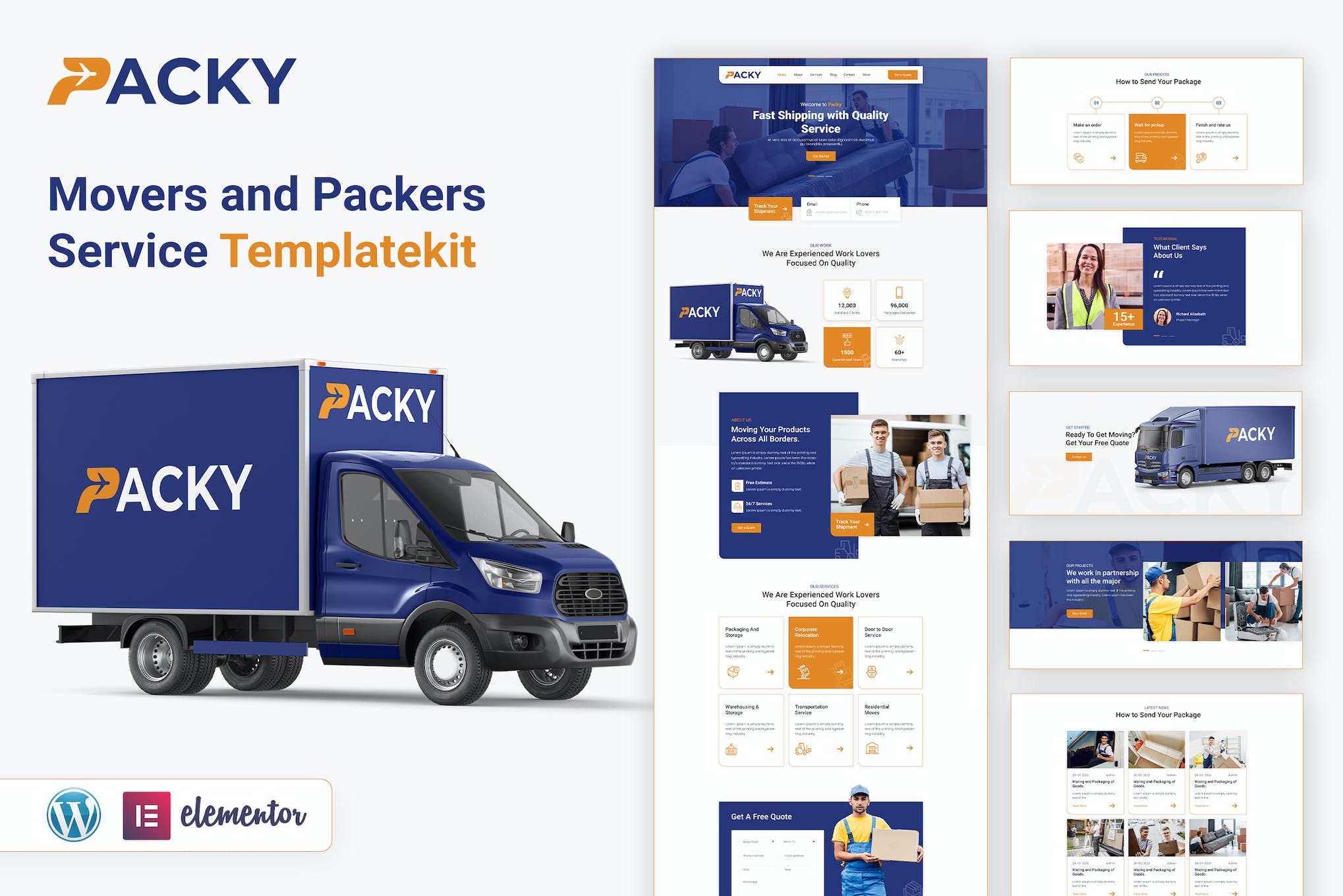 PACKY | Packers & Movers Service Elementor Template Kit template kit cover image