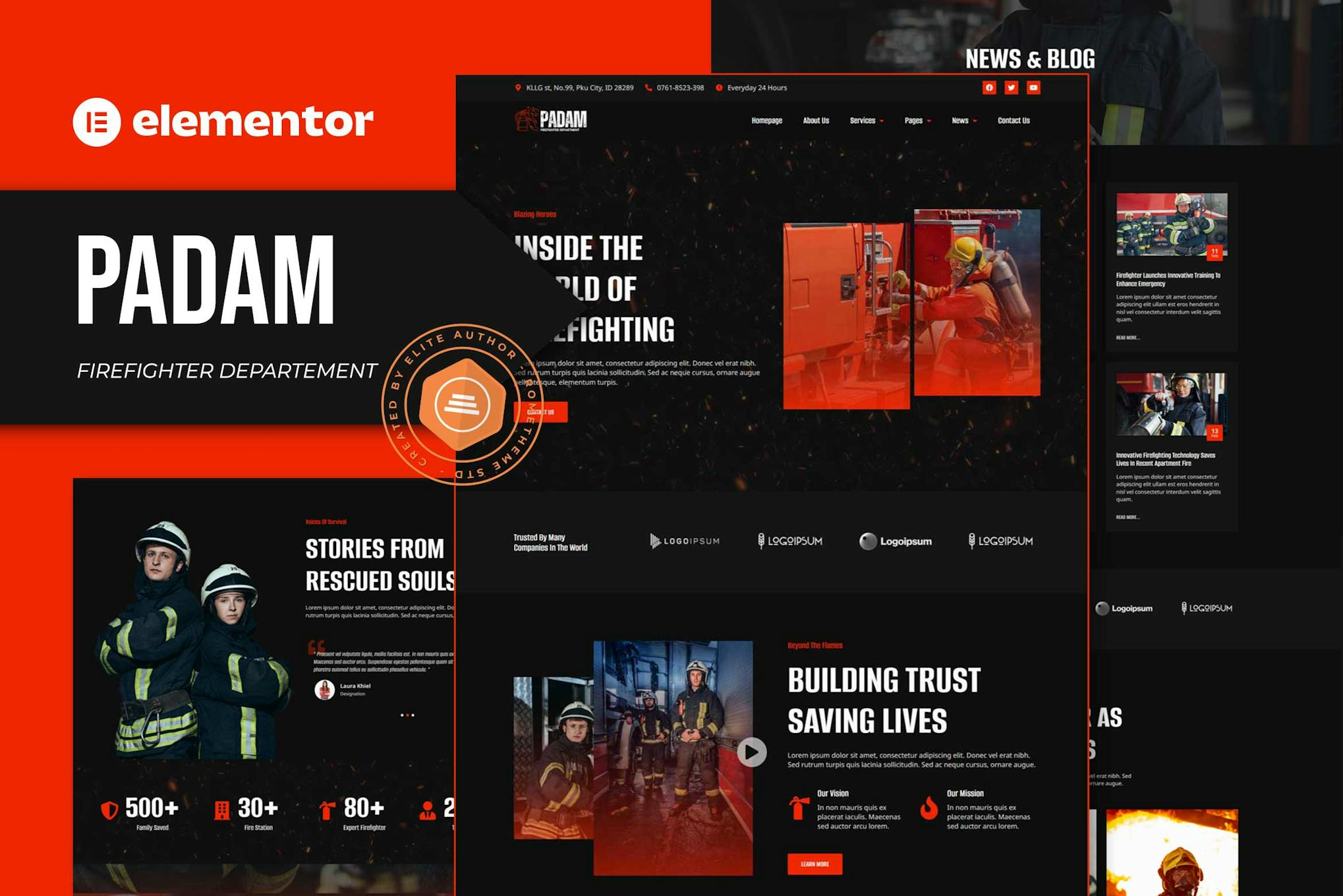 Padam - Firefighter Departement Elementor Template Kit template kit cover image
