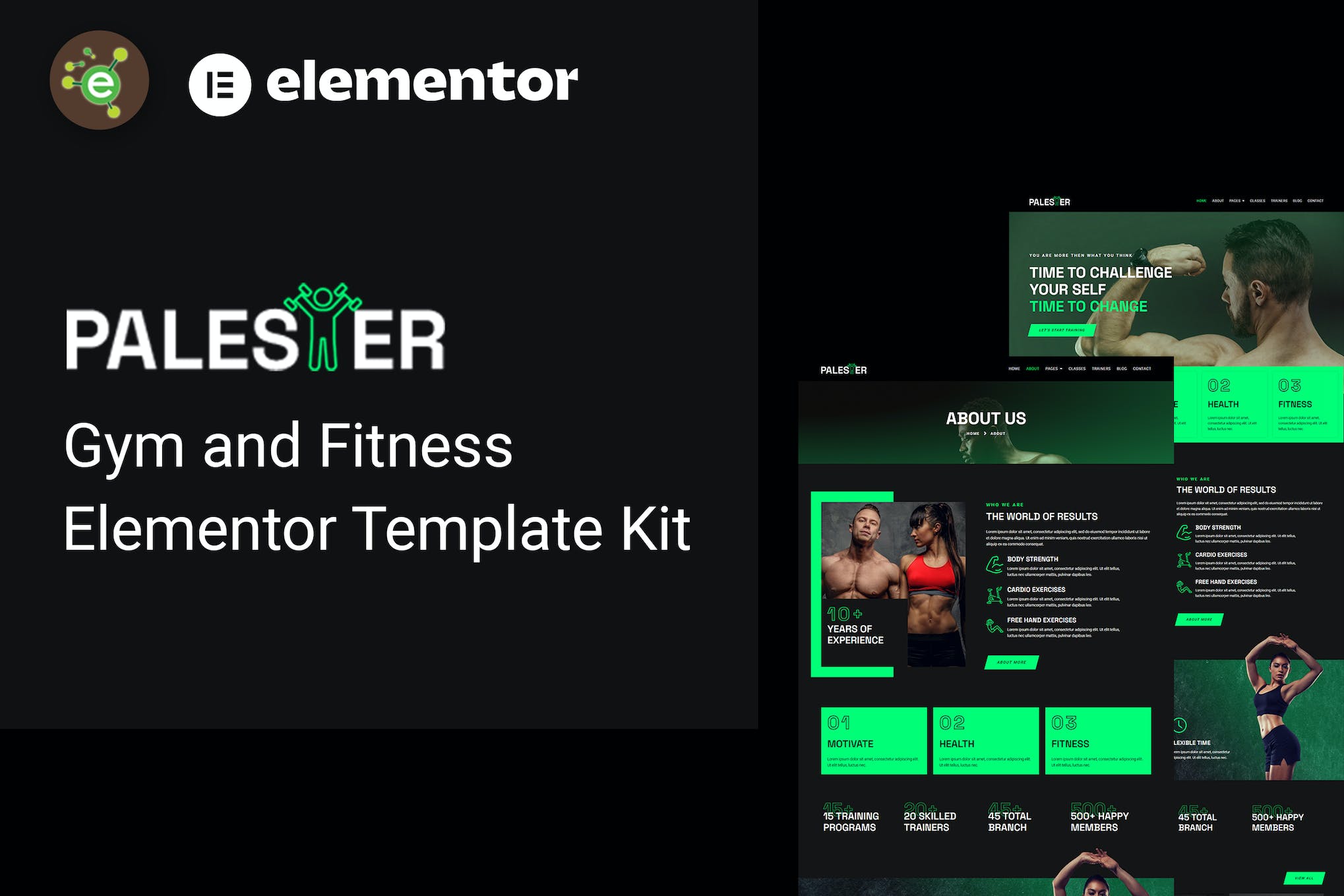 Palester - Gym & Fitness Elementor Template Kit template kit cover image
