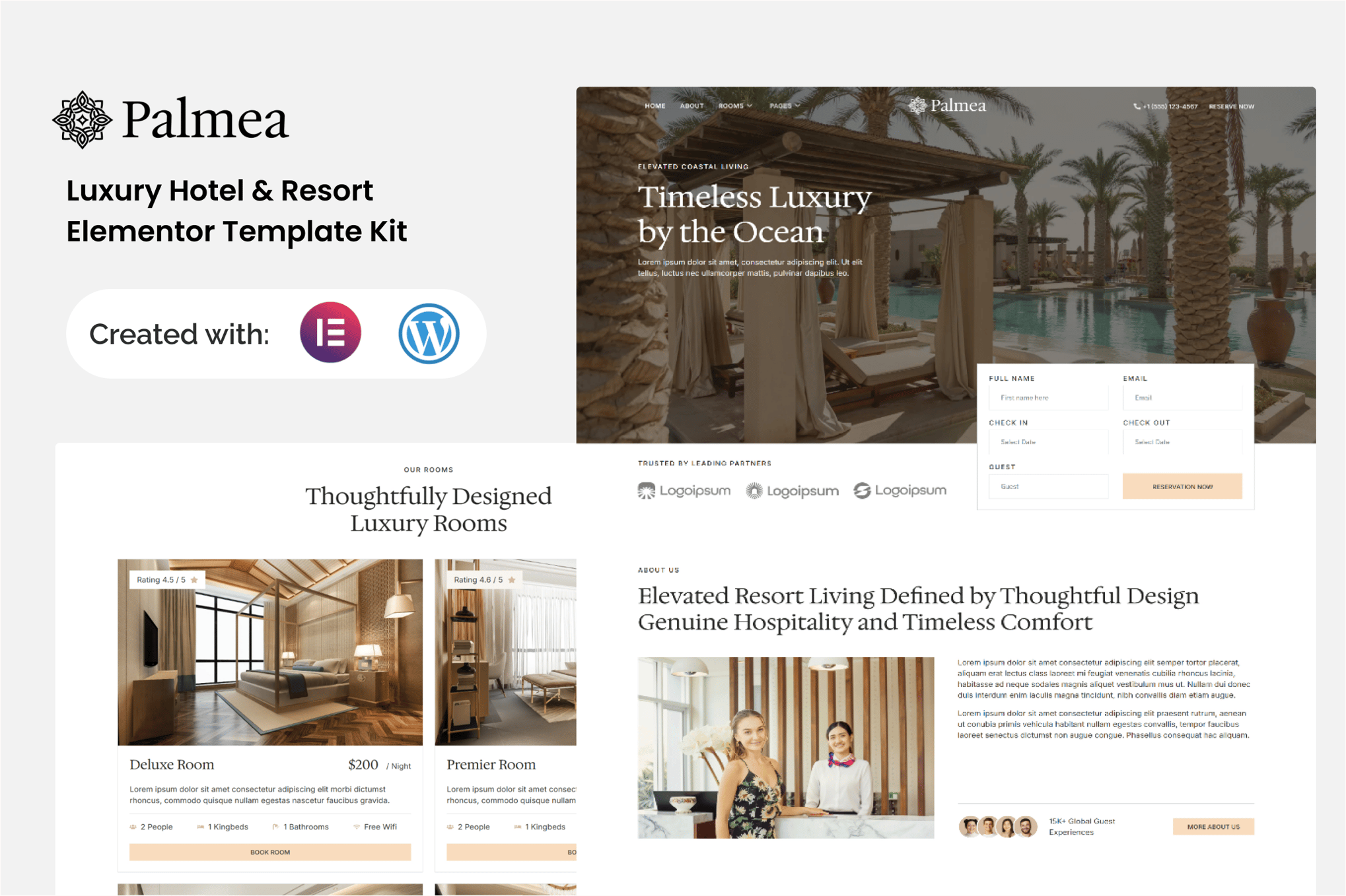 Palmea - Luxury Hotel & Resort Elementor Template Kit template kit cover image