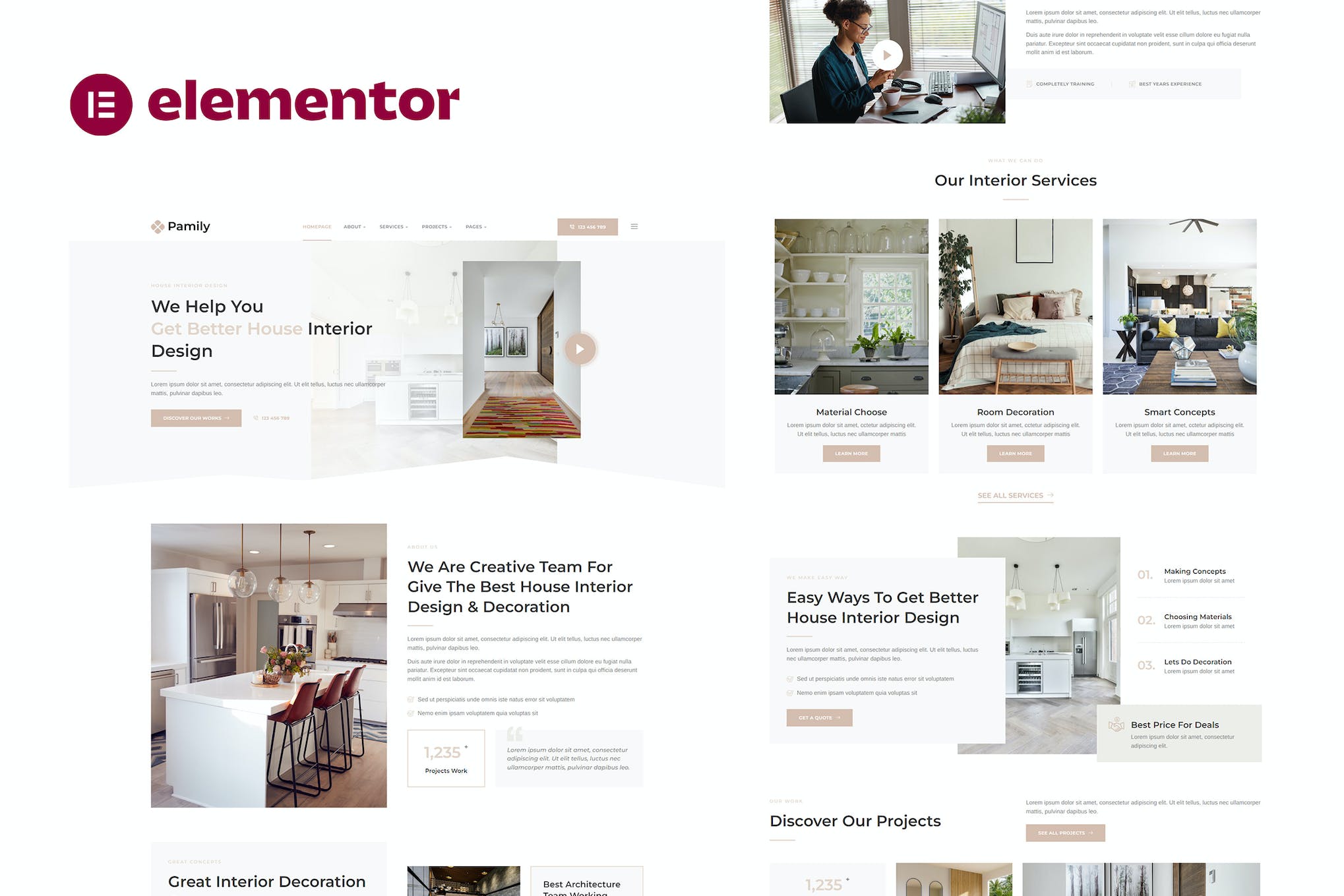 Pamily - House Interior Design Elementor Template Kit template kit cover image