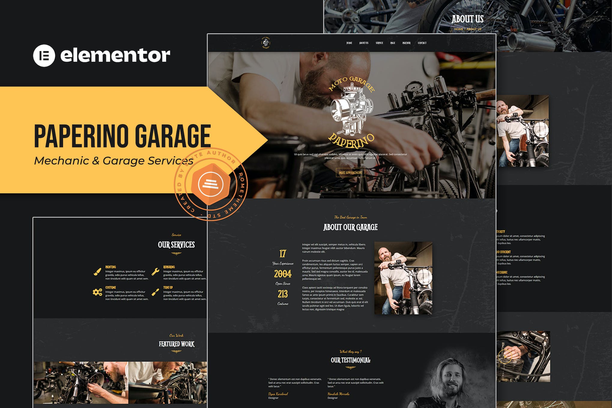 Paperino Garage - Mechanic Elementor Template Kit template kit cover image