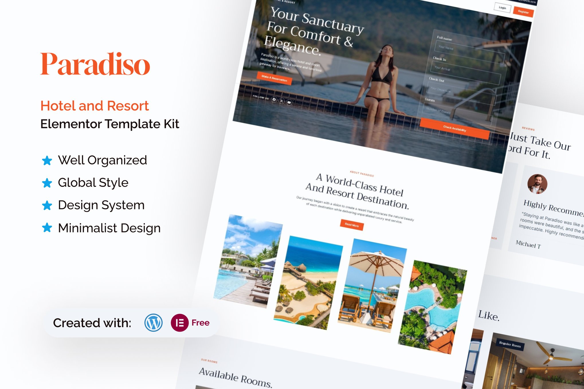 Paradiso - Hotel & Resort Elementor Template Kit template kit cover image