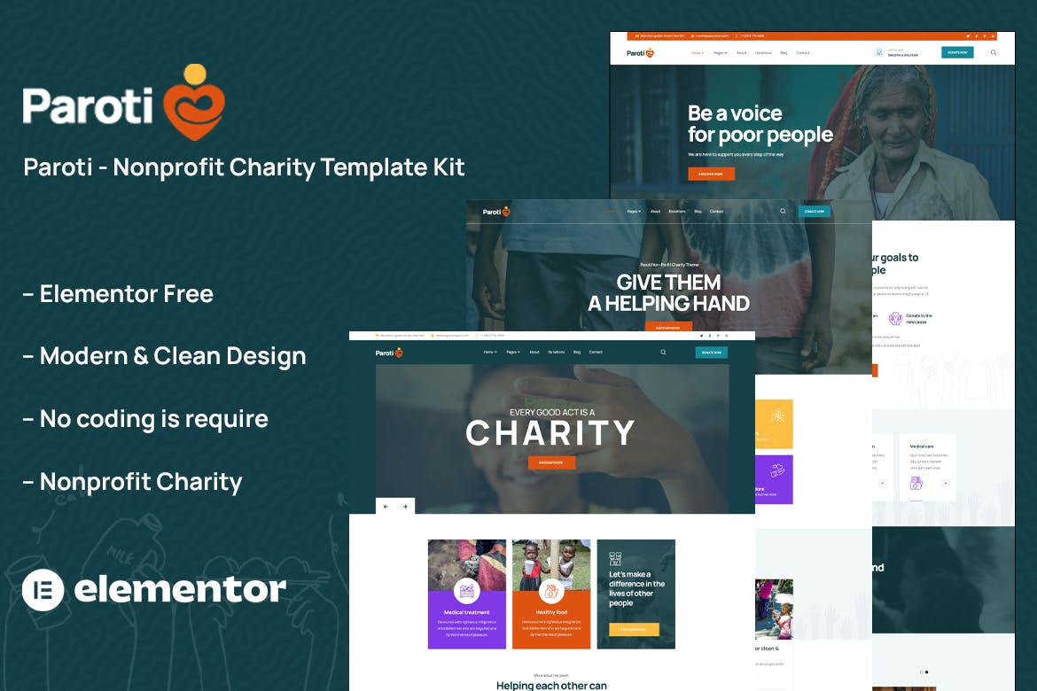 Paroti - Non Profit Charity Elementor Template Kit template kit cover image