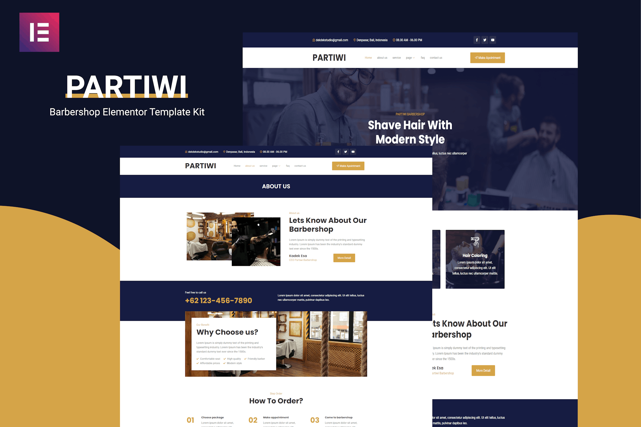 Partiwi - Barbershop Elementor Template Kit template kit cover image