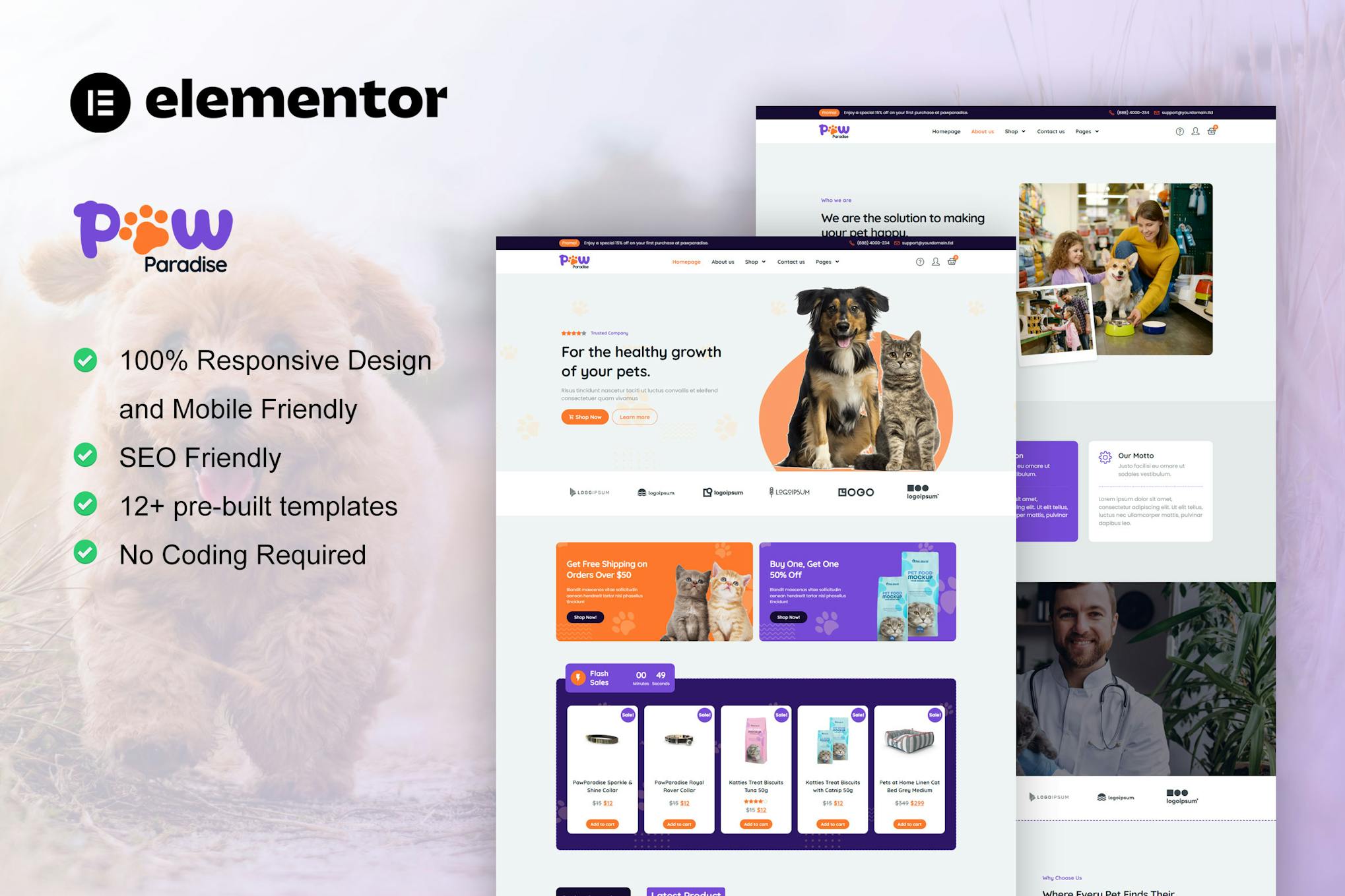 PawParadise - WooCommerce Pet Shop Elementor Template Kit template kit cover image