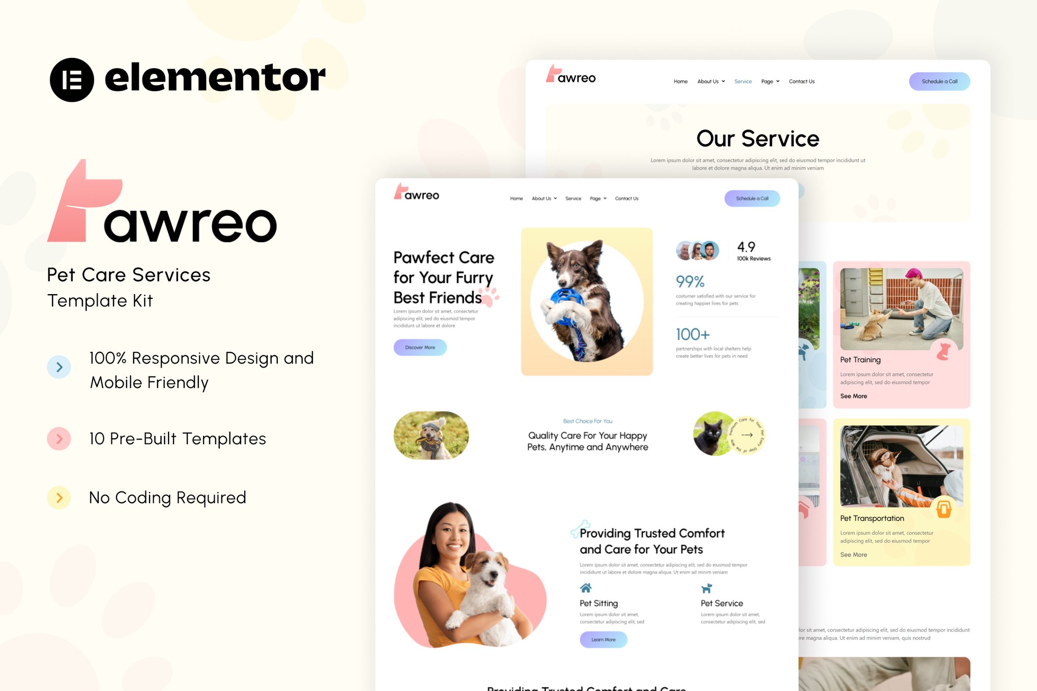 Pawreo - Pet Care Services Elementor Template Kit template kit cover image