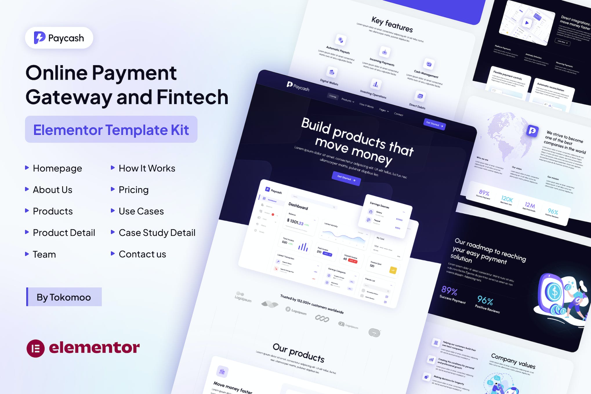 Paycash - Online Payment Gateway & Fintech Elementor Template Kit template kit cover image