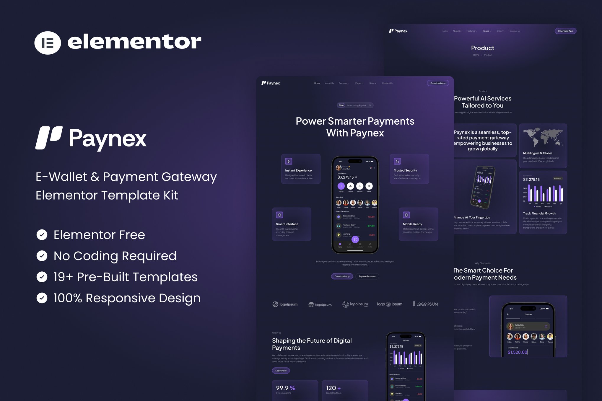 Paynex - E-Wallet & Payment Gateway Elementor Template Kit template kit cover image