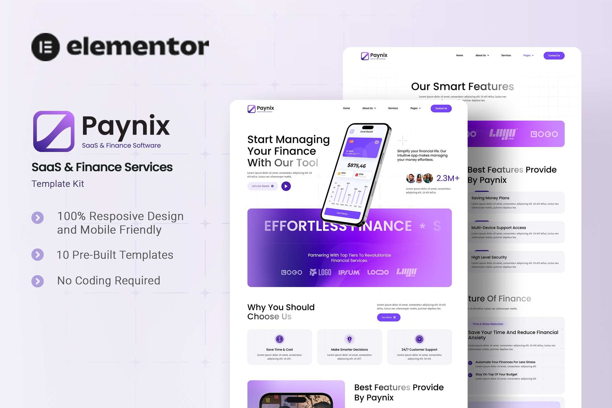 Paynix - SaaS & Finance Services Elementor Template Kit template kit cover image