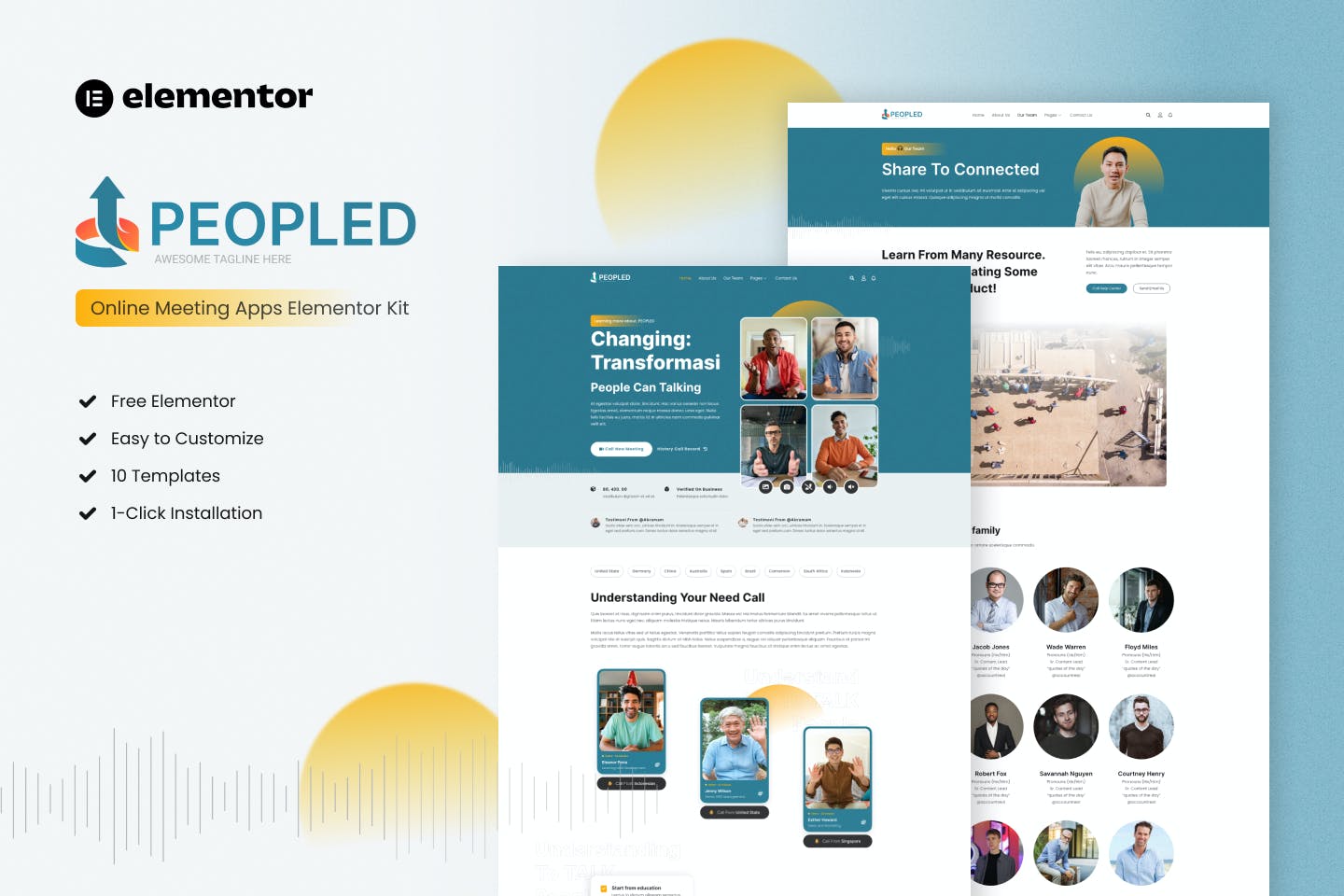 Peopled - Online Meeting App Elementor Template Kit template kit cover image