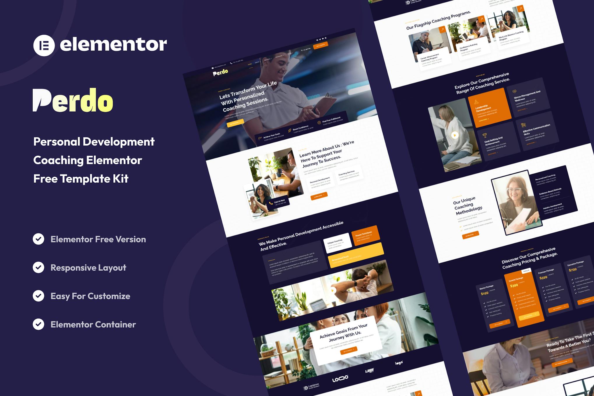 Perdo - Personal Development Coaching Elementor Template Kit template kit cover image