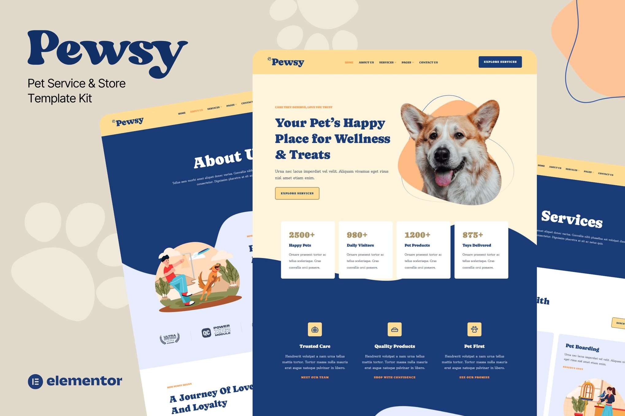 Pewsy - Pet Service & Store Elementor Template Kit template kit cover image