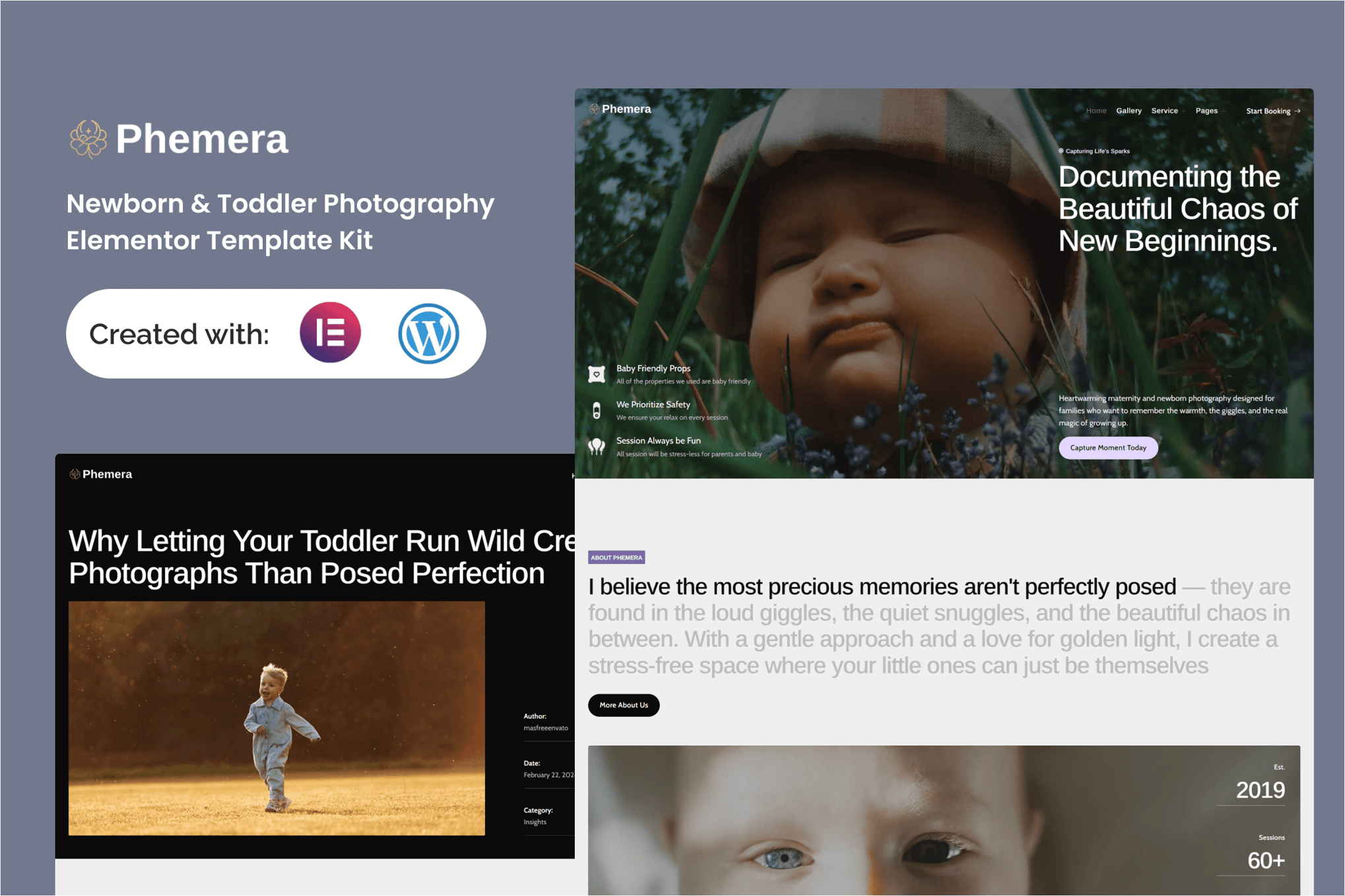 Phemera - Newborn & Toddler Photography Service Elementor Template Kit template kit cover image