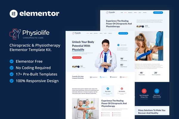 Physiolife - Chiropractic & Physiotherapy Elementor Template Kit template kit cover image