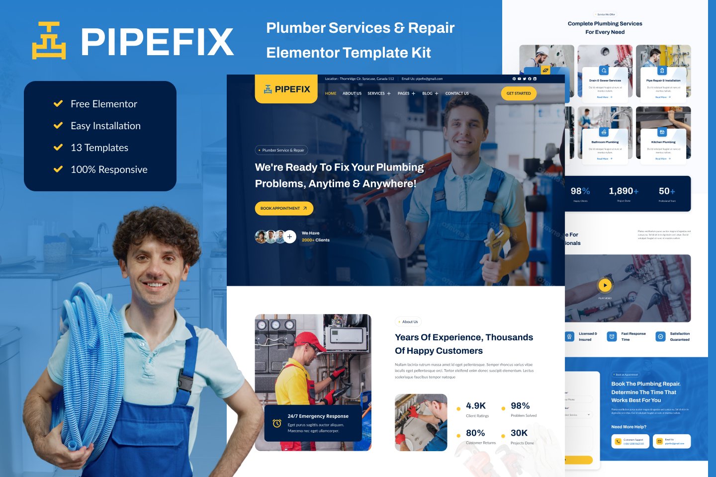 Pipefix - Plumber & Repair Services Elementor Template Kit template kit cover image