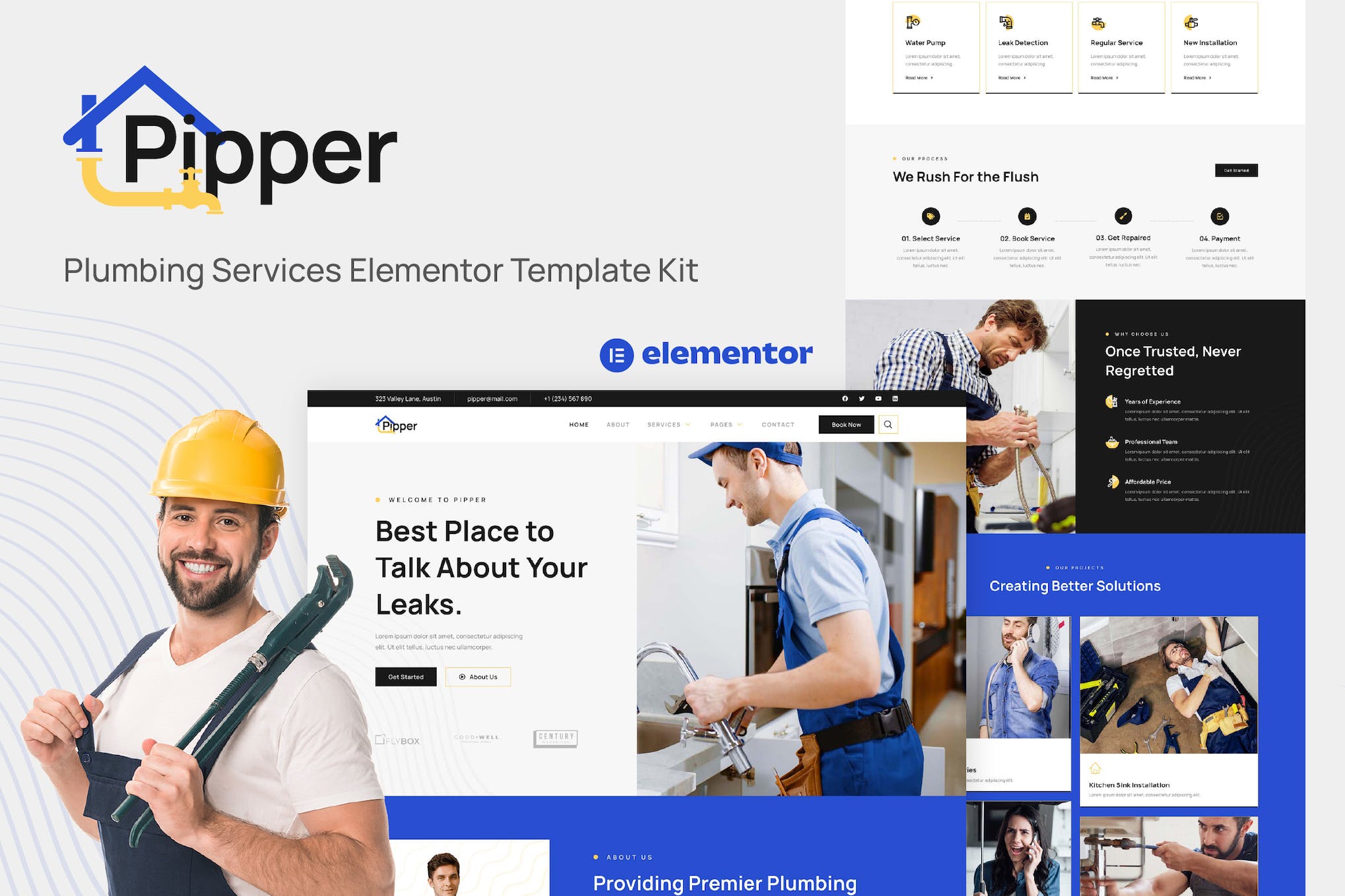 Pipper - Plumbing Services Elementor Template Kit template kit cover image