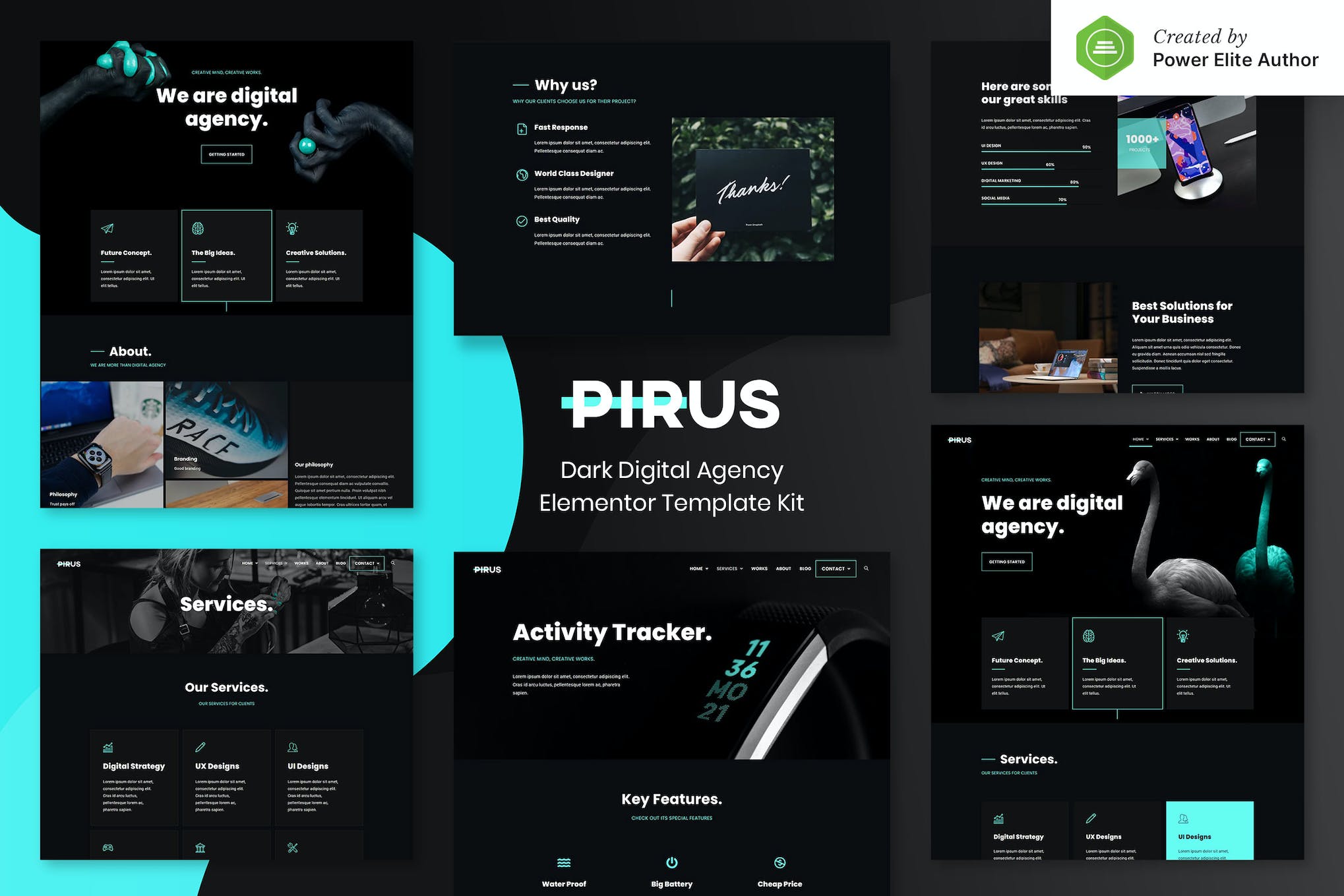 PIRUS – Dark Digital Agency Elementor Template Kit template kit cover image