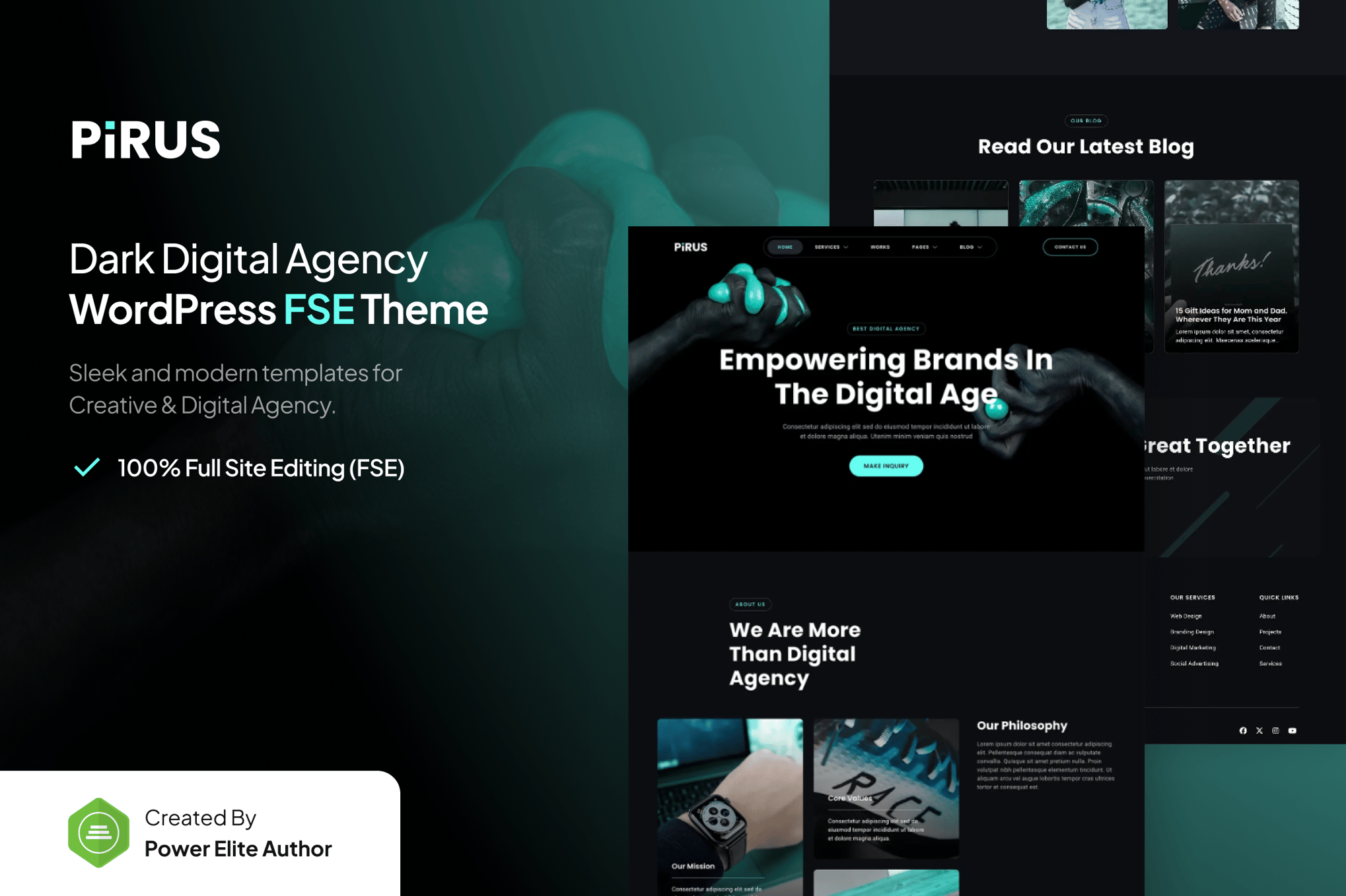Pirus – Dark Digital Agency FSE WordPress Theme theme cover image