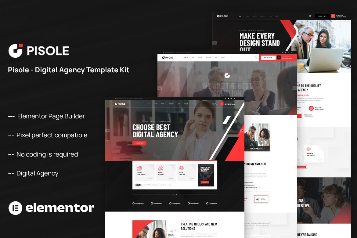 Pisole - Digital Agency Elementor Template Kit template kit cover image