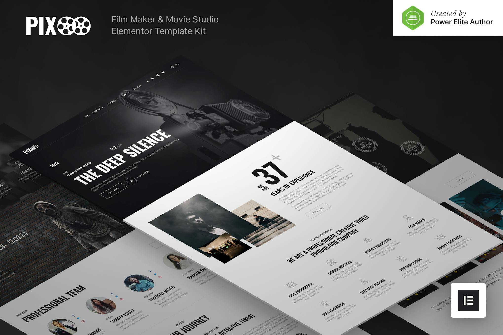 Pixoo – Film Maker & Movie Studio Elementor Template Kit template kit cover image