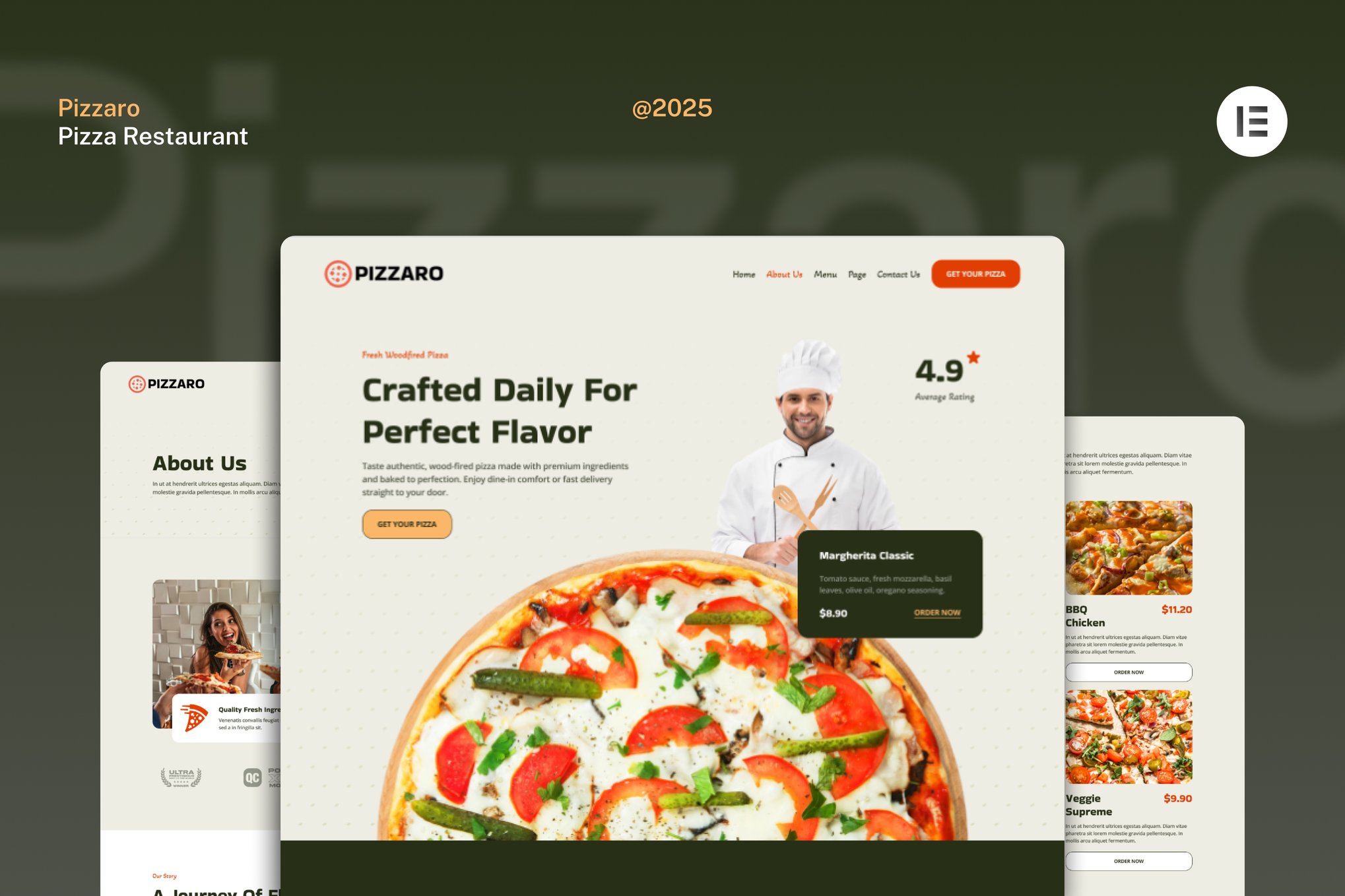 Pizzaro - Pizza Restaurant & Delivery Services Website Elementor Template Kit template kit cover image