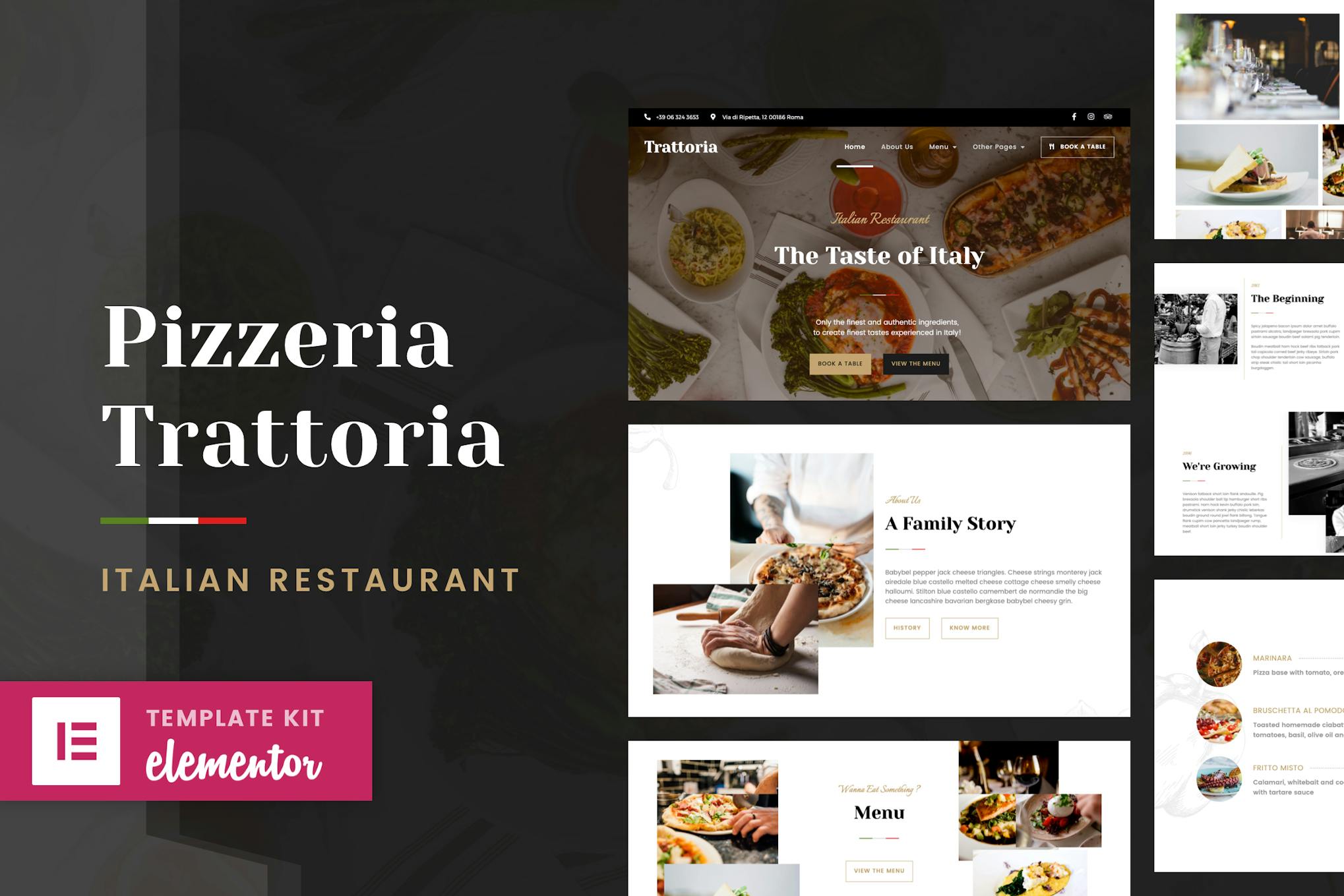 Pizzeria Trattoria - Italian Restaurant Elementor Template Kit template kit cover image