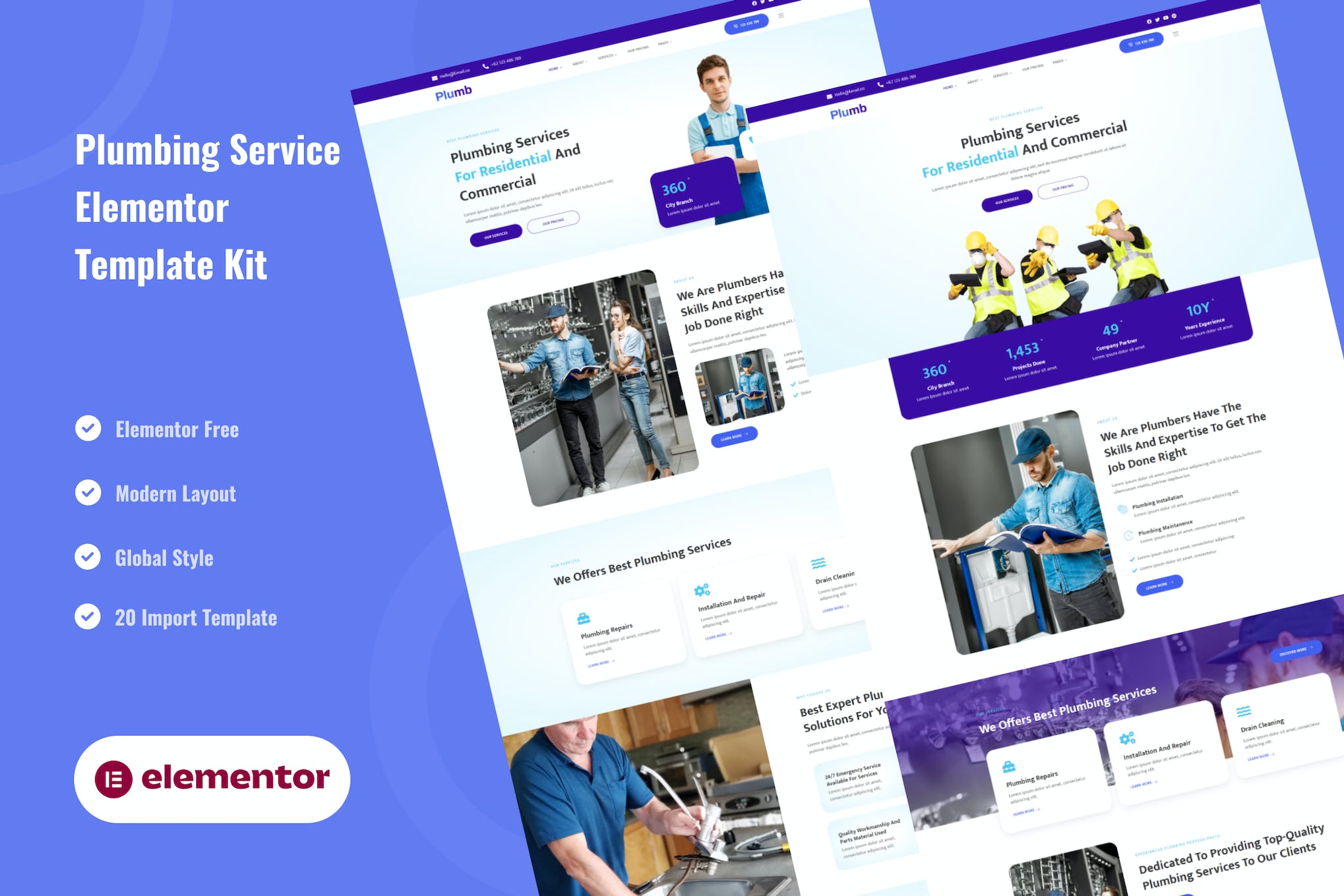 Plumb - Plumbing Installation & Maintanence Elementor Template Kit template kit cover image