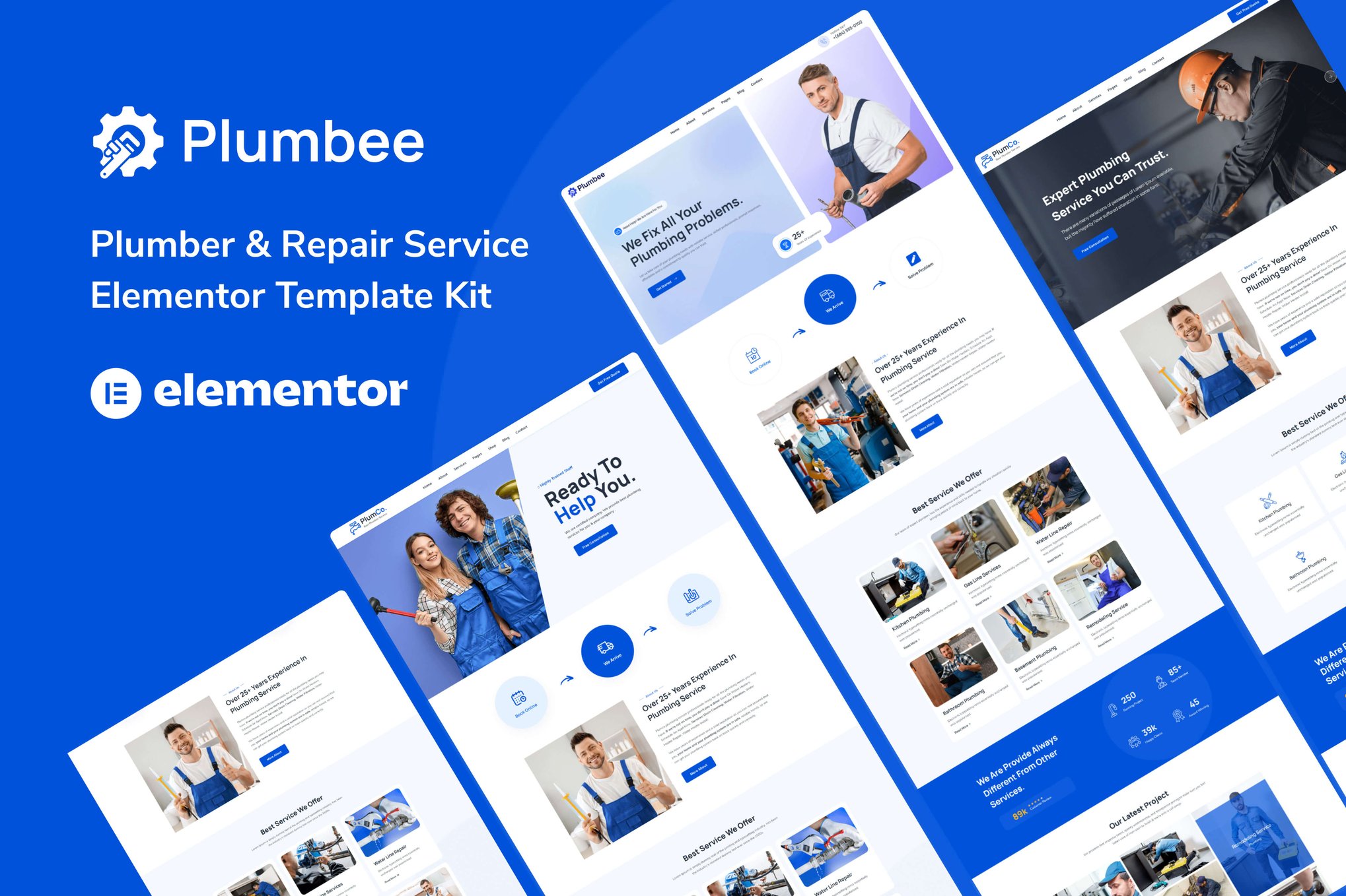 Plumbee – Plumber & Repair Services Elementor Template Kit template kit cover image