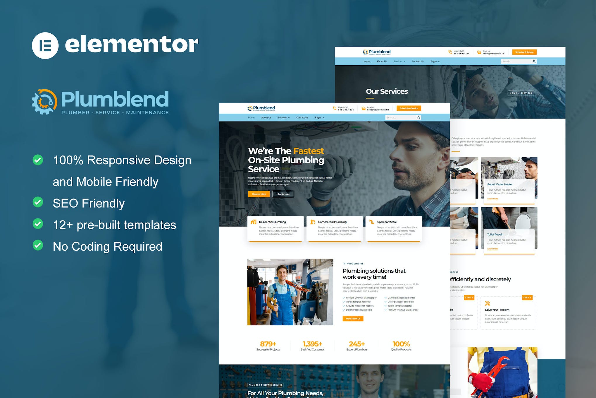 Plumbend - Plumbing Service Elementor Template Kit template kit cover image