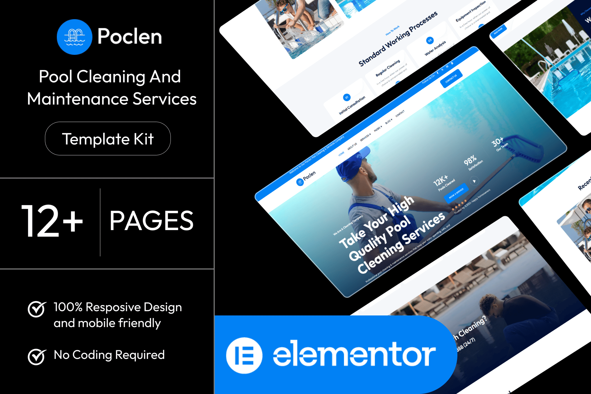 Poclen - Pool Cleaning & Maintenance Services Elementor Template Kit template kit cover image