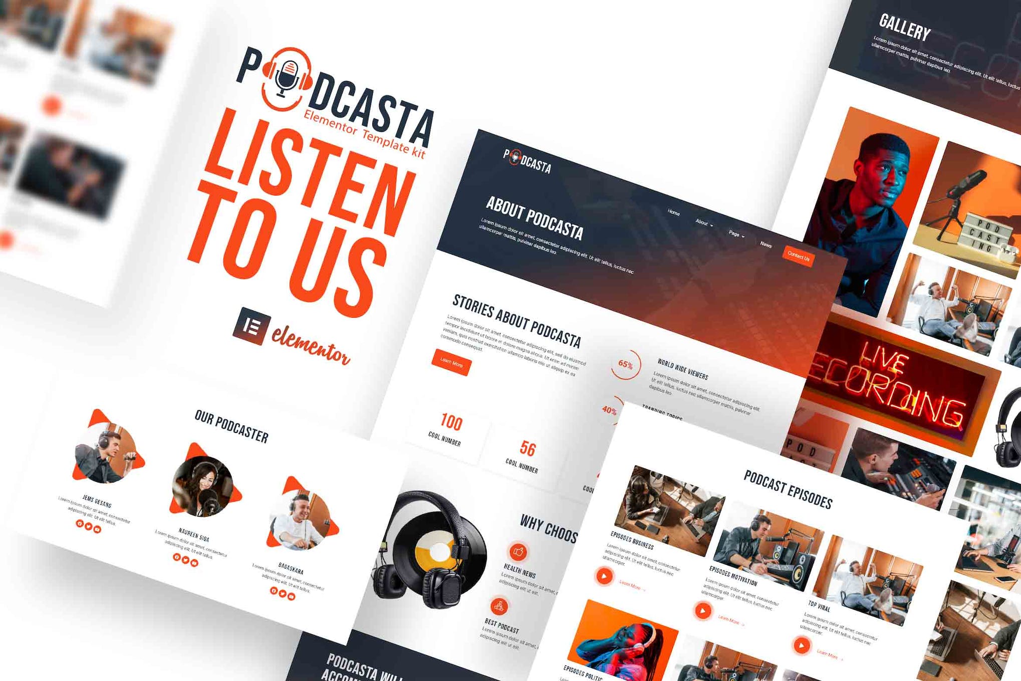 Podcasta - Podcast & Streaming Elementor Template Kit template kit cover image