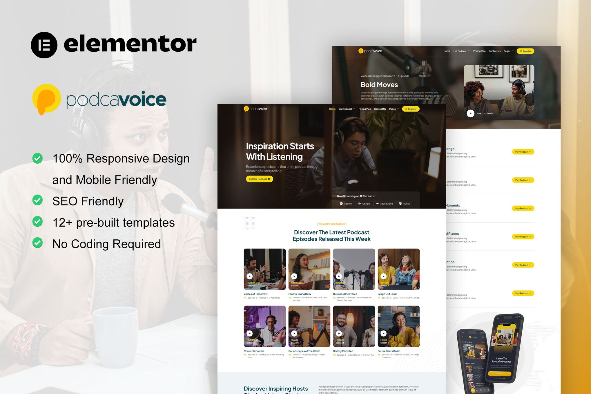 PodcaVoice - Podcaster & Streaming Elementor Template Kit template kit cover image