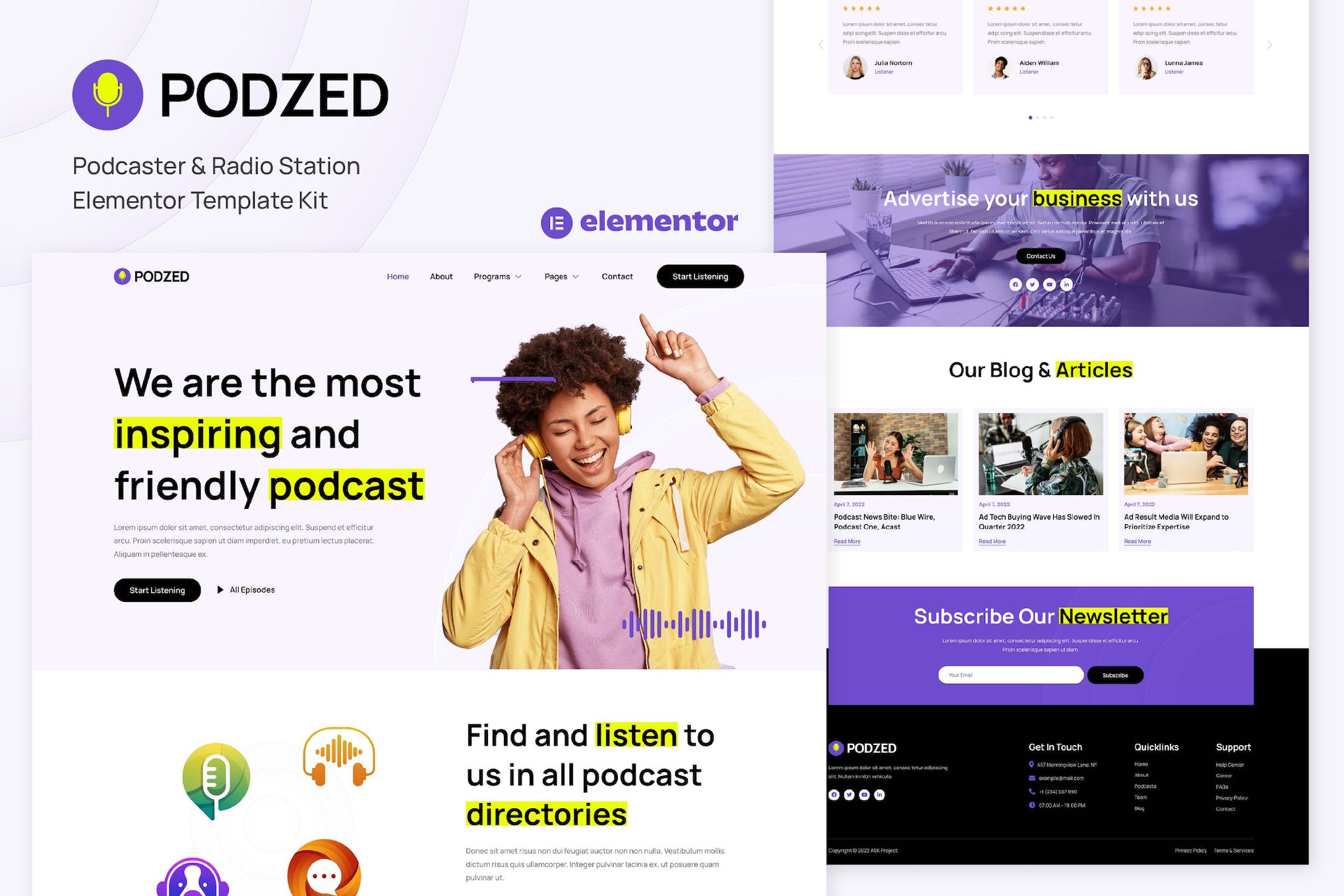 Podzed - Podcaster & Radio Station Elementor Template Kit template kit cover image