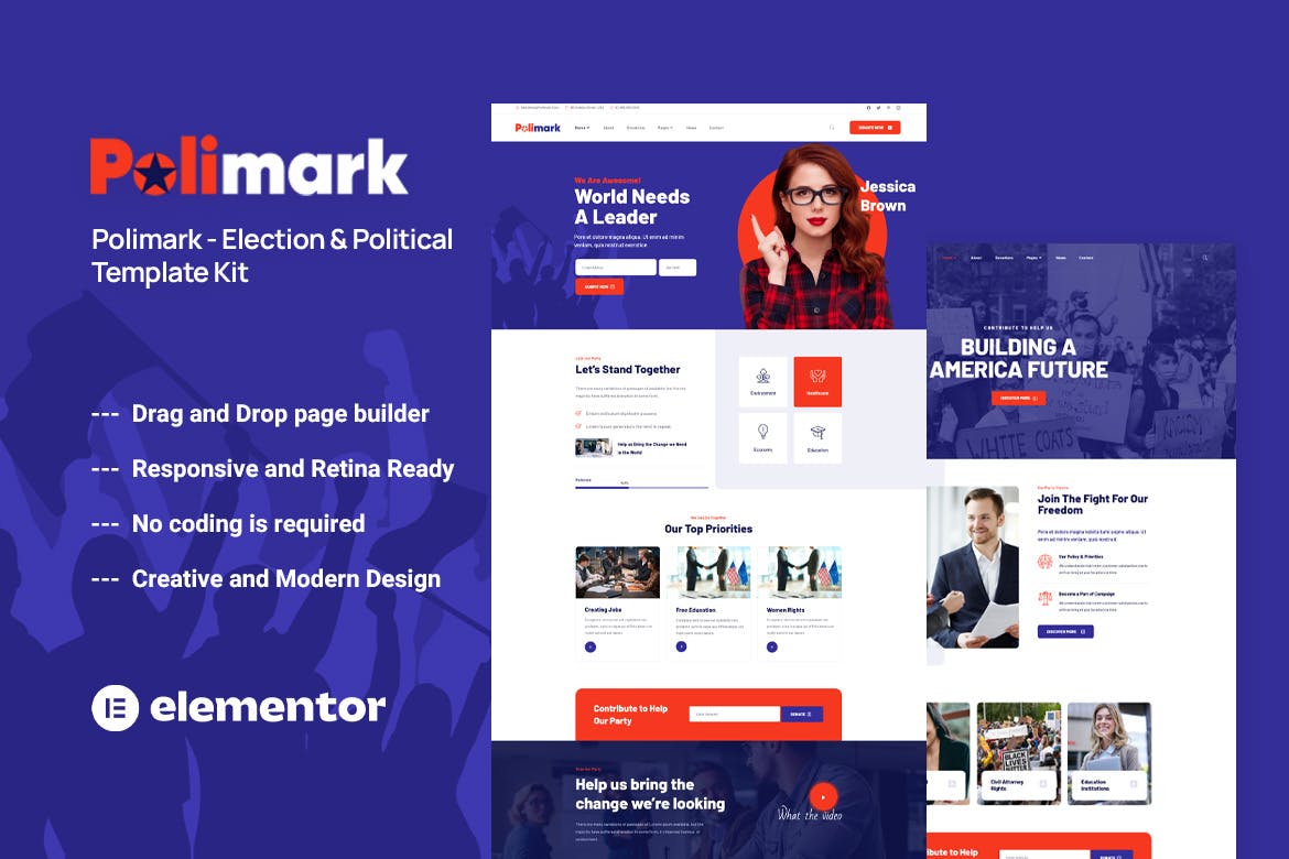 Polimark - Political Campaign & Elections Elementor Template Kit template kit cover image