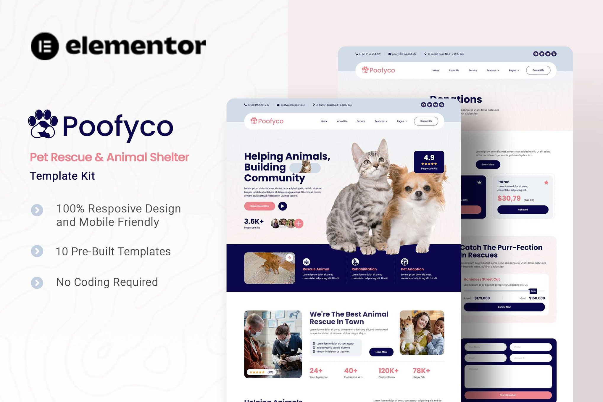 Poofyco - Pet Rescue & Animal Shelter Elementor Template Kit template kit cover image