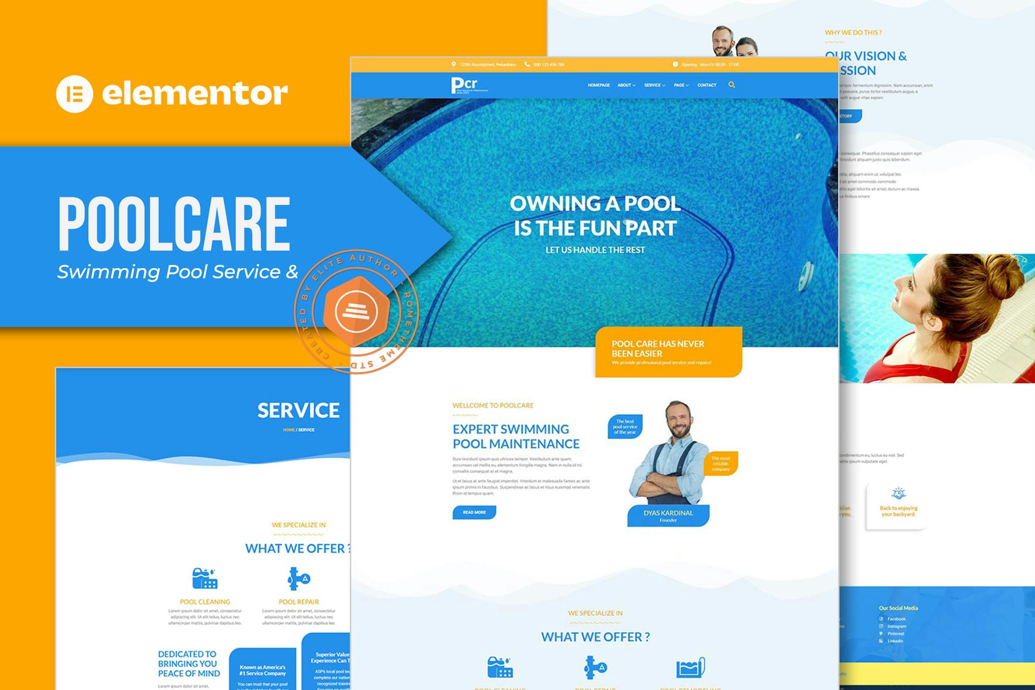 Poolcare - Swimming Pool Service & Maintenance Elementor Template Kit template kit cover image