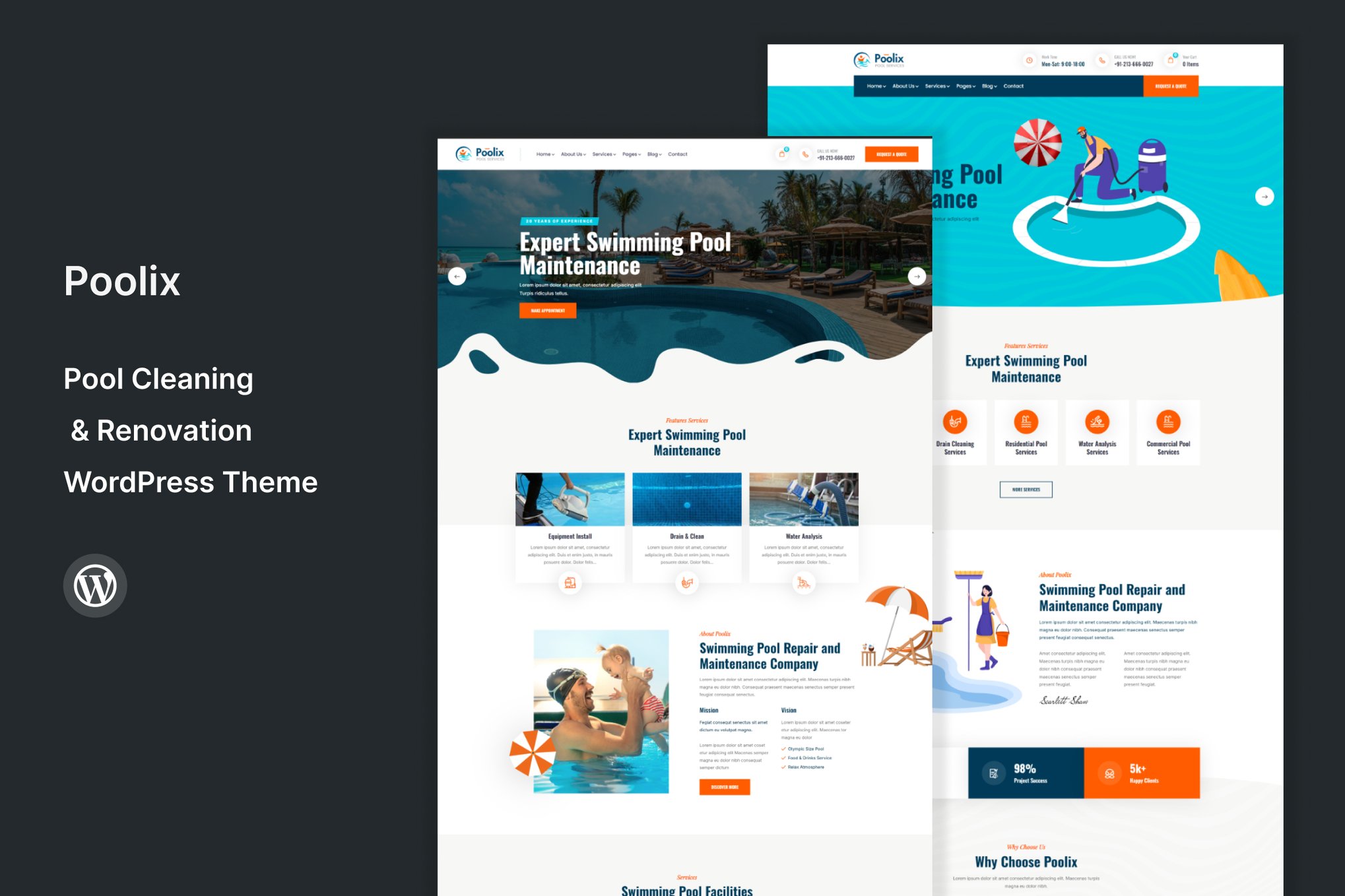 Poolix - Pool Cleaning & Renovation WP Theme theme cover image