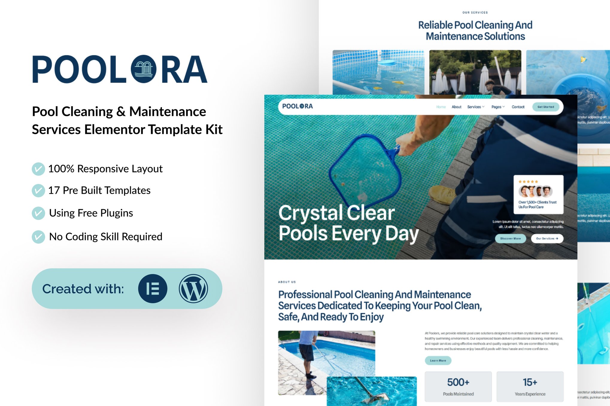Poolora - Pool Cleaning & Maintenance Services Elementor Template Kit template kit cover image