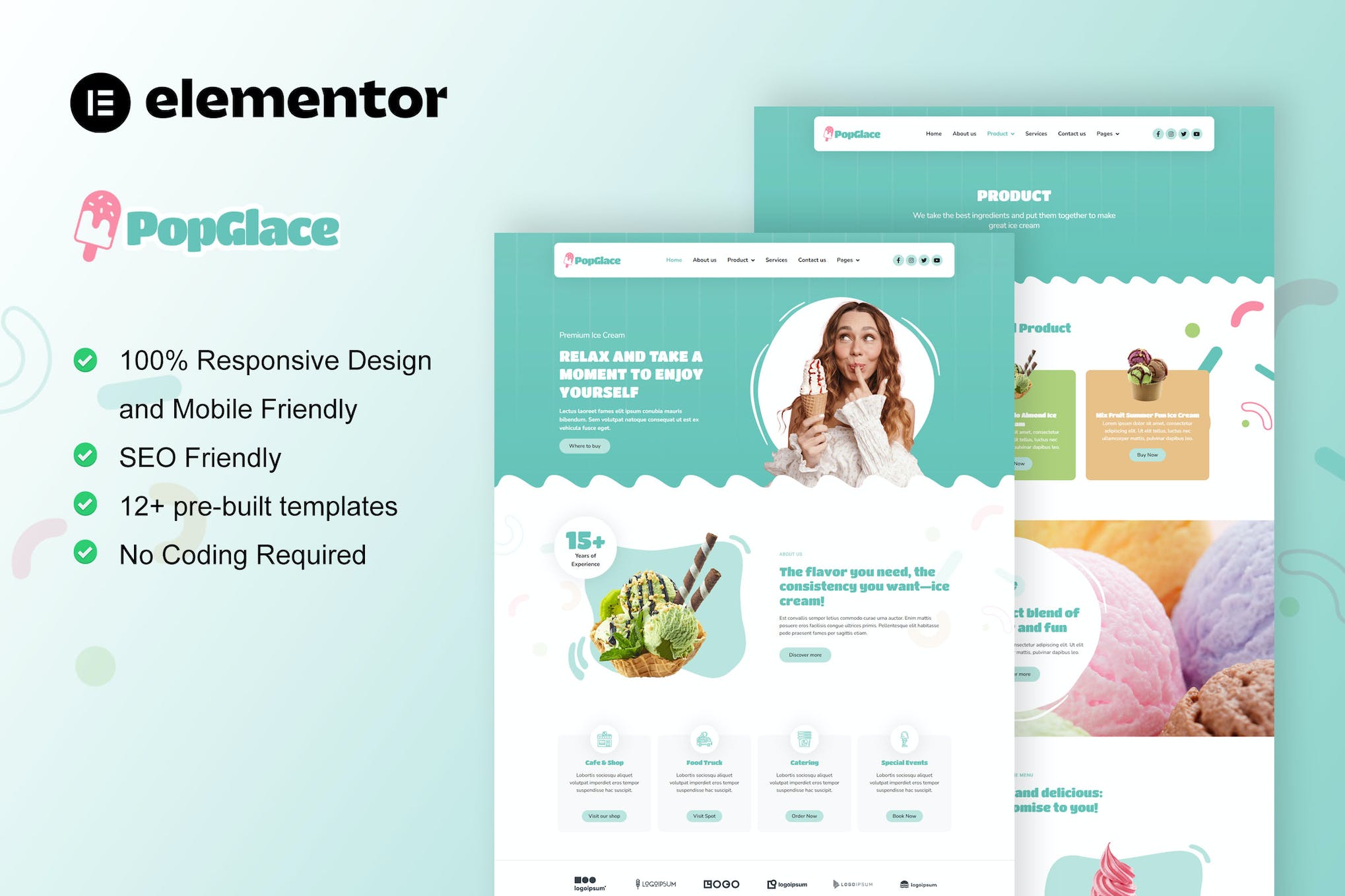 PopGlace - Ice Cream Shop Elementor Template Kit template kit cover image