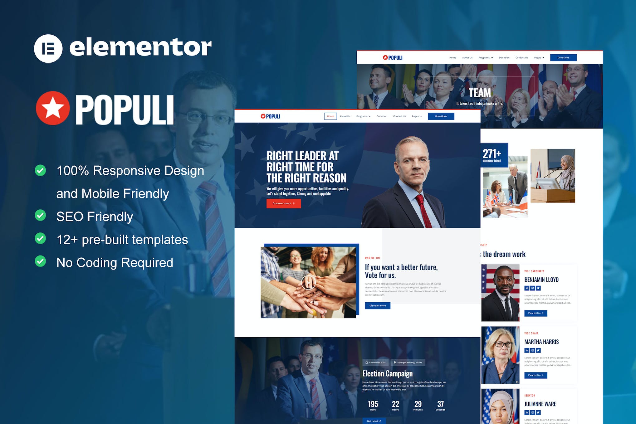 Populi - Politician Elementor Template Kit template kit cover image