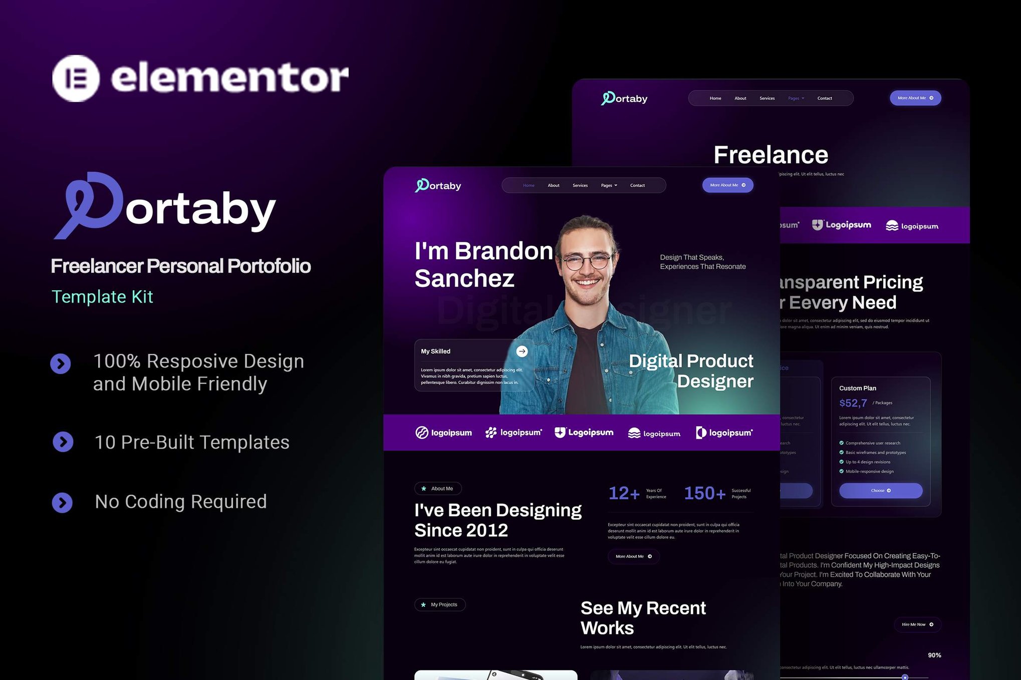 Portaby - Freelancer Personal Portofolio Elementor Template Kit template kit cover image