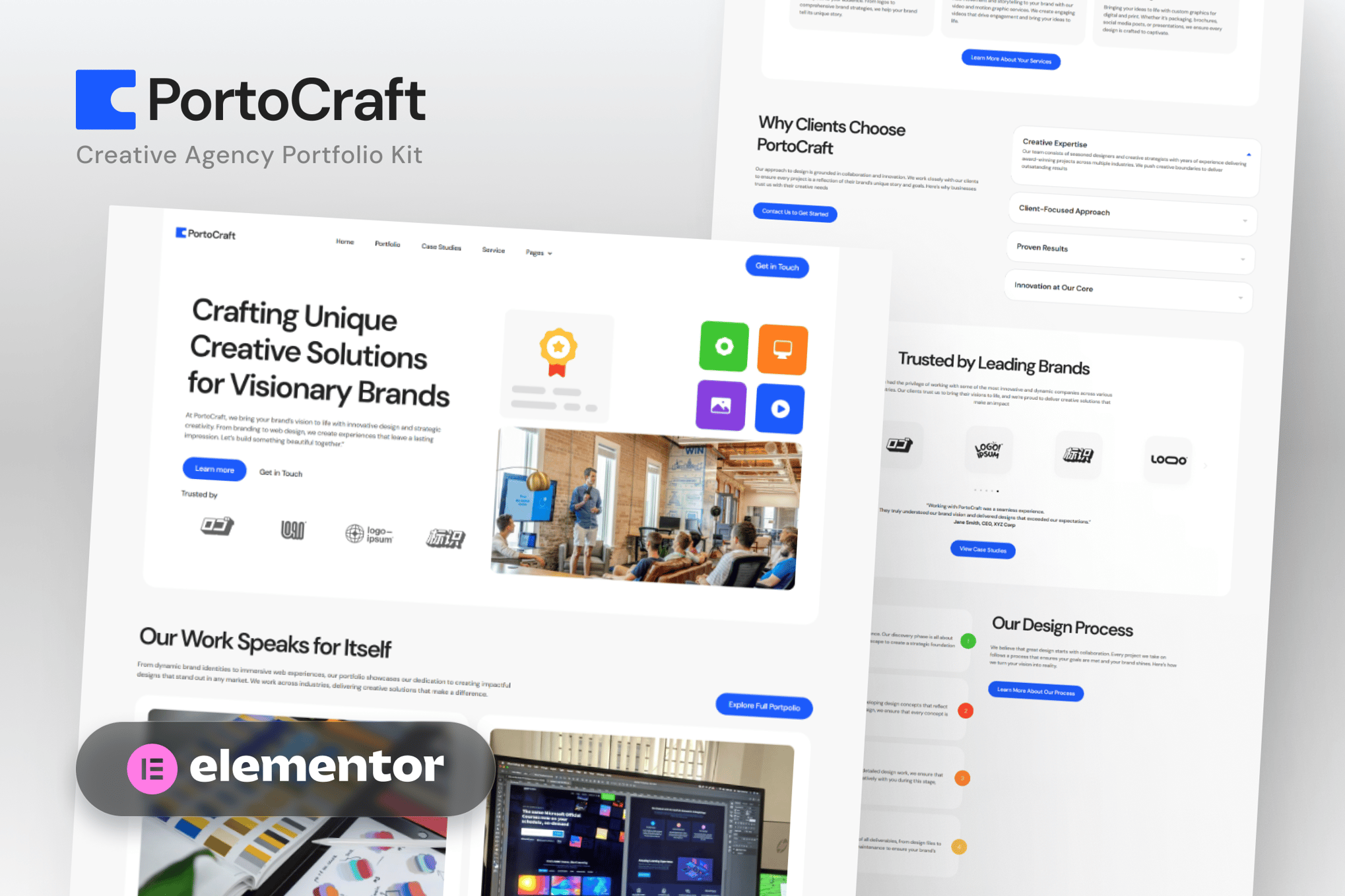 PortoCraft - Creative Agency Portfolio Elementor Template Kit template kit cover image