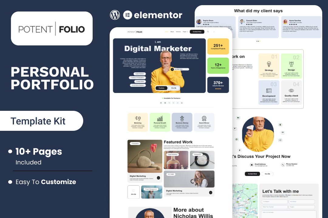 PotentFolio – Digital Marketer Portfolio Elementor Template Kit template kit cover image